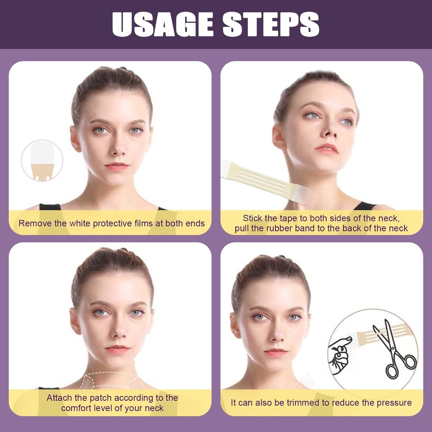 Hzqzaoan Face Lifting Tape - Invisible Neck Tape for Double Chin & Sagging Skin, Includes 4 Neck Bands & 20 Replacement Strips (High Elastic, Waterproof) image number 3