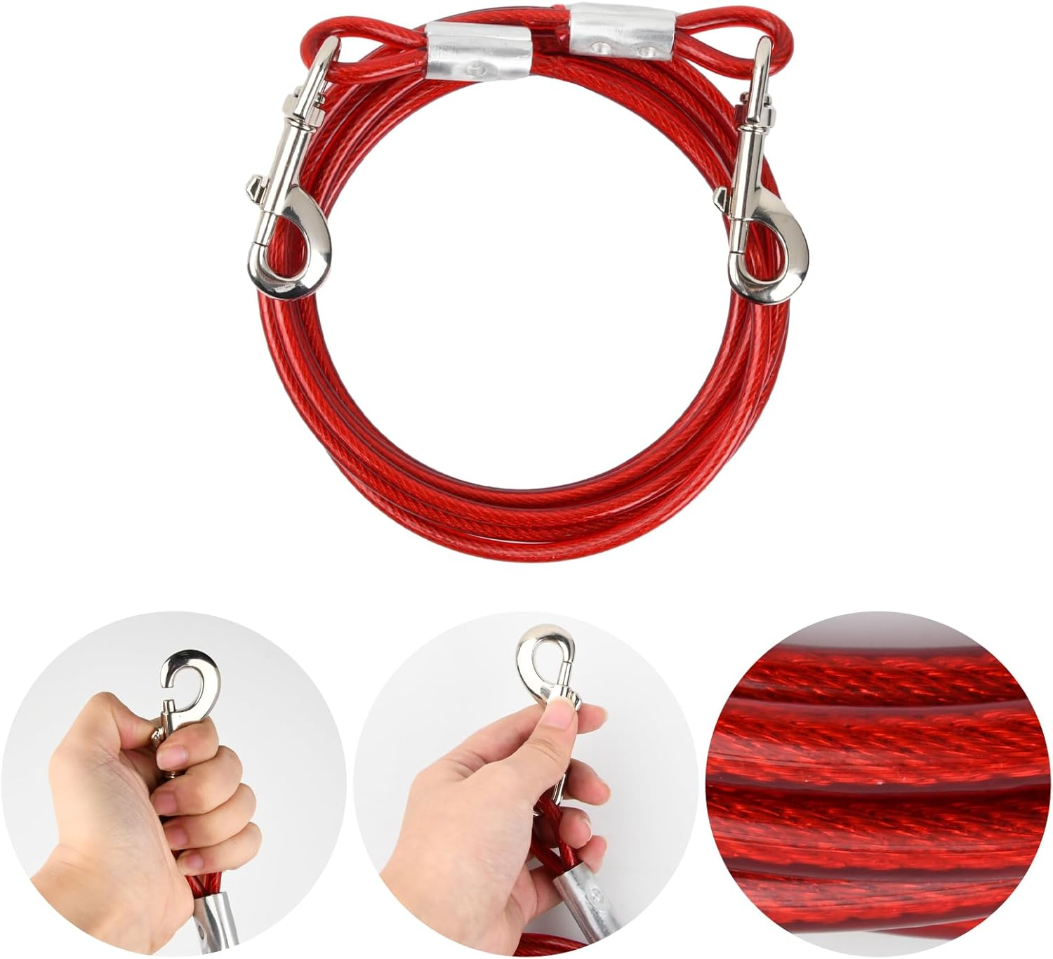 5 M Dog Lead Steel Wire Small Medium Large Dogs, 6 Mm, Tie-Out Lead Pet Heavy Duty, up to 250 Kg, Dog Yard Lead with Swivel Hook, Tie Out Pets Cable for Camping Training (White, 5 M) image number 4