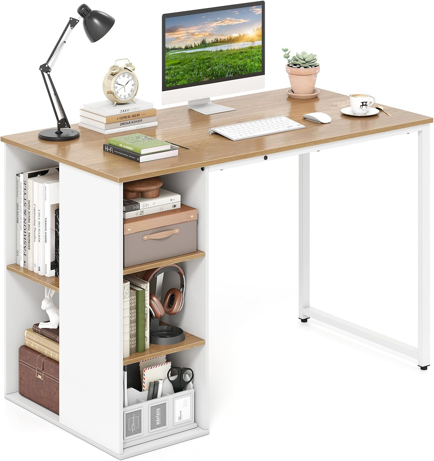 Giantex 115Cm Computer Desk, Modern Home Office Desk with 5 Storage Compartments, Multipurpose Writing Desk PC Workstation, Laptop Desk with Heavy-Duty Metal Frame for Study Room, Bedroom image number 1