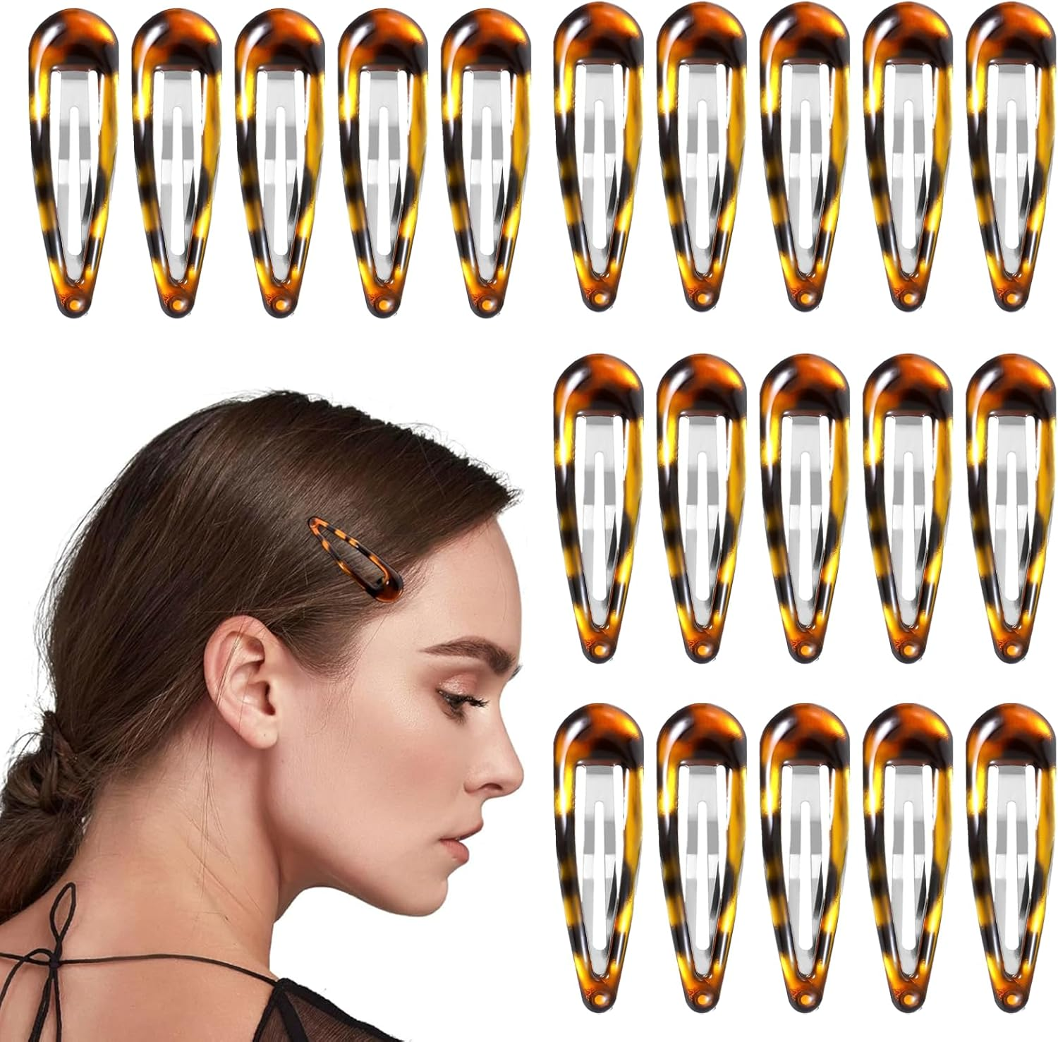 Whaleo Pack of 20 Hair Clips Women'S Girls Metal Hair Clip for Fine Hair Clips Women'S Clips Hair Clips Non-Slip Hair Clip Hair Clips French in Tortoiseshell Look Double Handle Snap