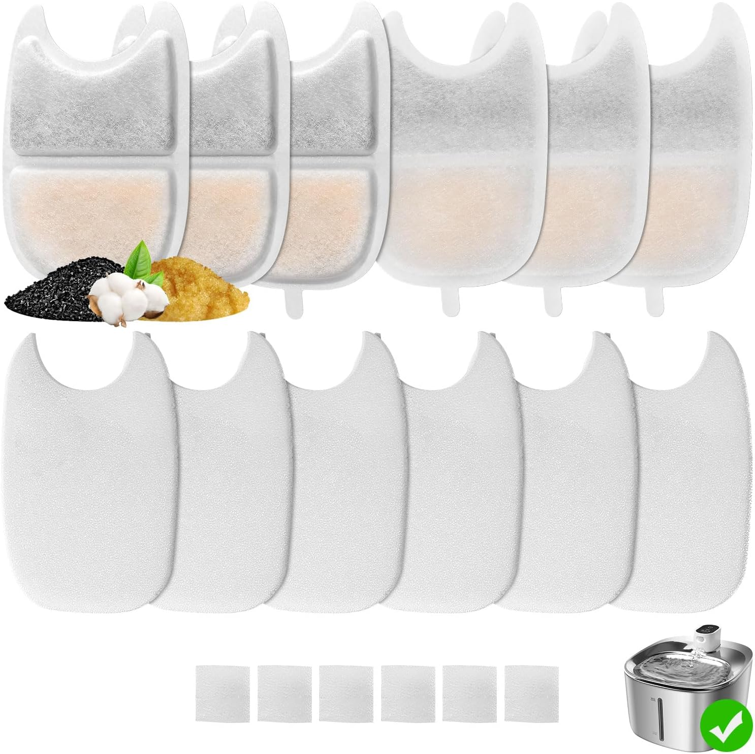 Feriva Cat Fountain Filter Sponges Replacement, Triple Filtration, 6 Pack (6+6+6) image number 4