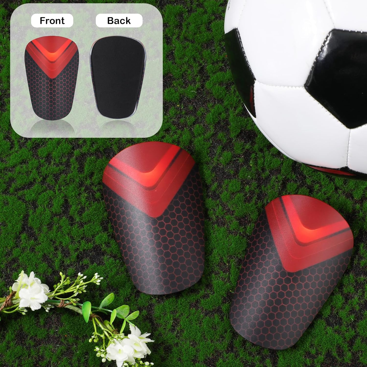 2Pcs Mini Soccer Shin Guards, 3.15X1.97In Extra Small Shin Pads Protective Gear for Women Men Boys Girls Soccer Players (Red, Black) image number 2