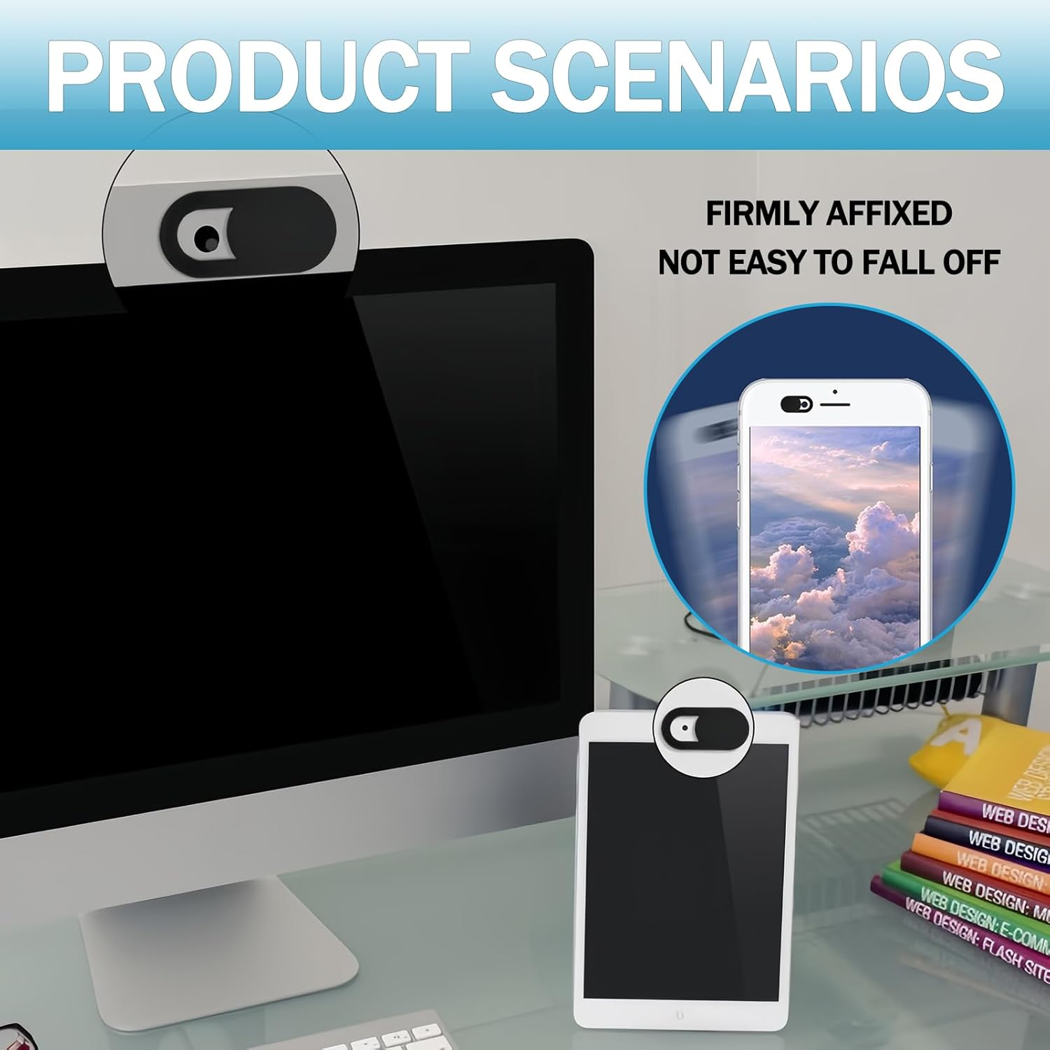 6-Pack Webcam Cover, Ultra-Thin Phone Camera Cover for Mac Book Pro, I M Ac, Lap Top, P C, I P a D Pro, I P H O N E 8/7/6 Plus, Privacy Protection, Easy to Use, Secure and Durable, Black