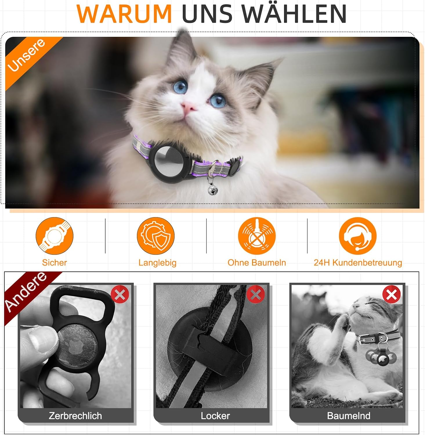 Airtag Cat Collar, Reflective GPS Cat Collars with Apple Airtag Holder, Air Tag Cat Safety Collar, Adjustable Lightweight Tracker Collars for Cats, Kittens, Small Dogs (Purple) image number 5