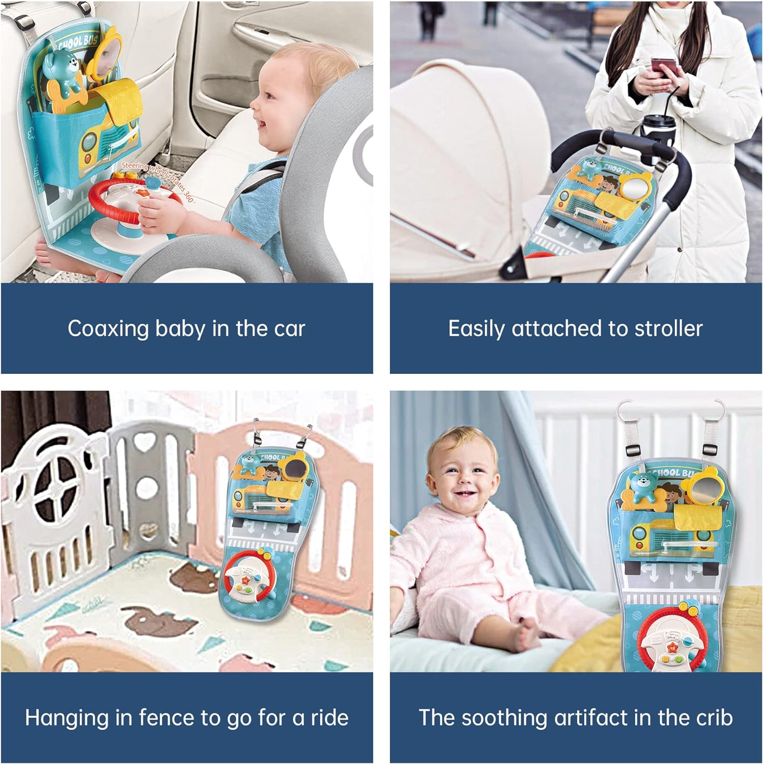 Baby Car Seat Toy Activity Center Toy with Steering Wheel Center for Long Journeys (Yellow) image number 6