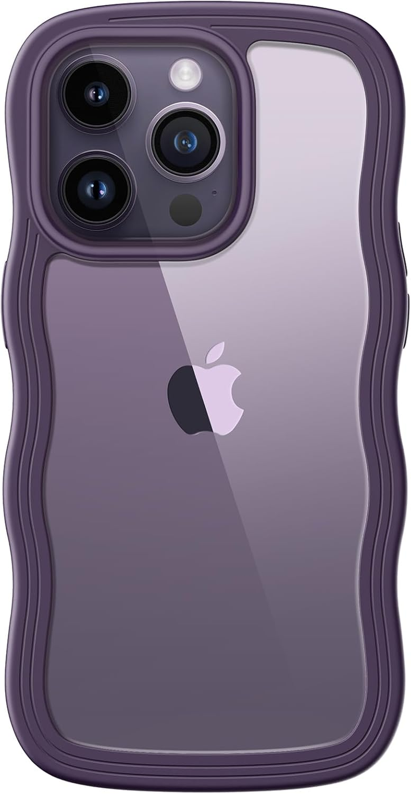Jetech Wavy Case for Iphone 17 6.3-Inch, Cute Wave Frame Curly Shape Shockproof Phone Cover for Women and Girls, Clear Hard PC Back (Purple)