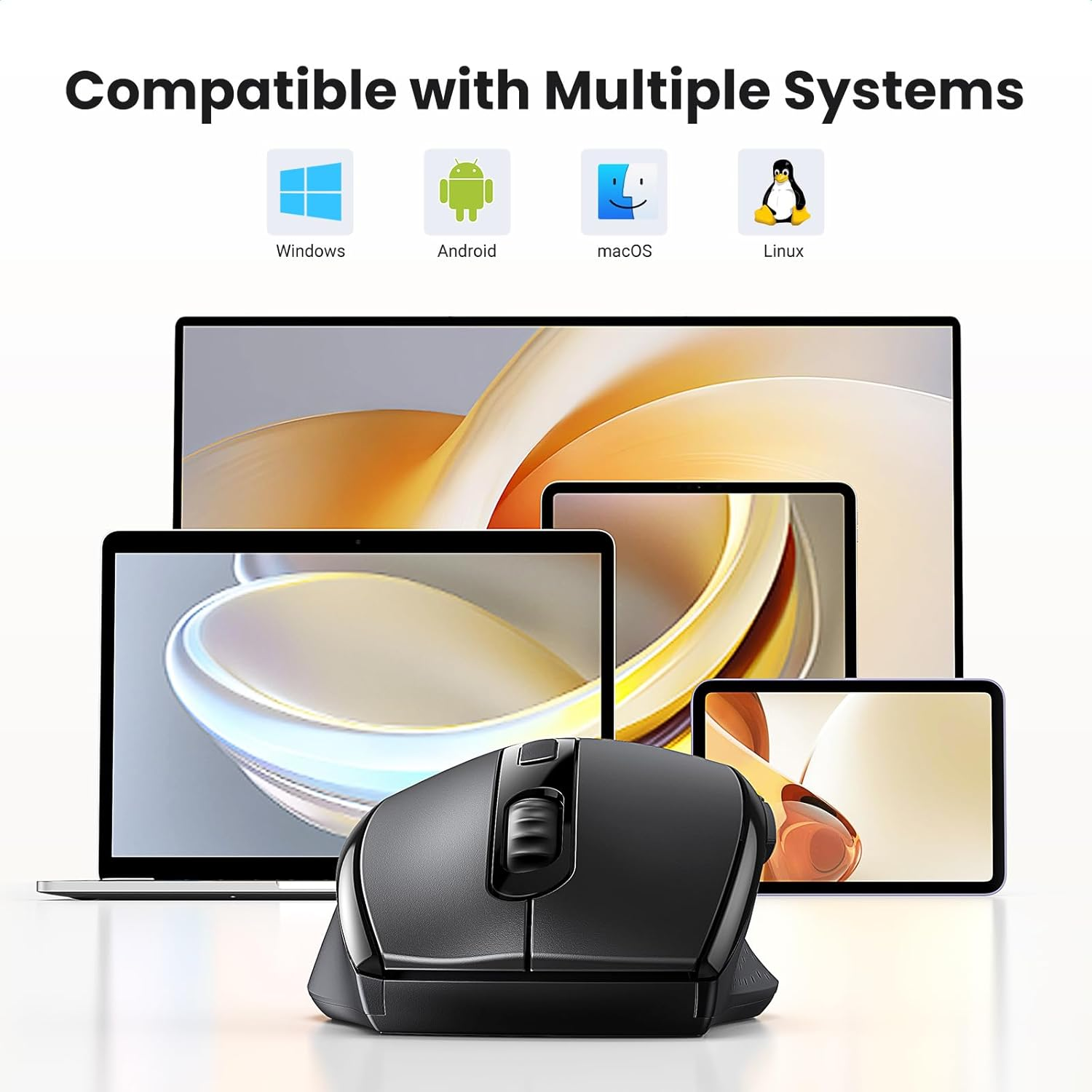 UGREEN Wireless Ergonomic Mouse, 2.4G USB, 1600 DPI Optical Tracking, Silent Mice, &le;40Db, 12-Month Battery Life for Laptop, Macbook, Chromebook