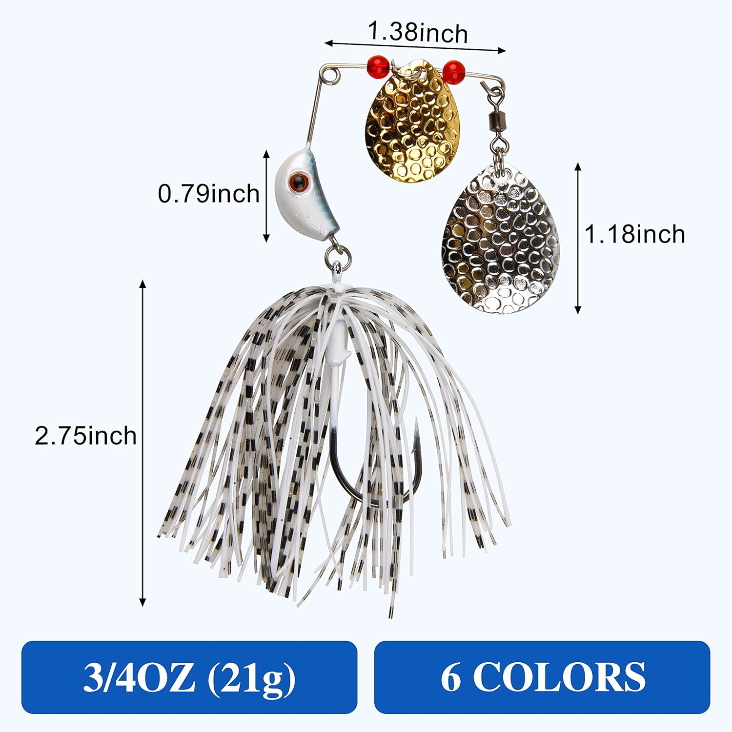 OROOTL Spinnerbait Fishing Lures Kit, Bass Fishing Spinner Baits Set Multicolor Buzzbaits Hard Metal Topwater Swimbait Jig Lure for Bass Pike Trout Walleye Freshwater Saltwater Fishing image number 4