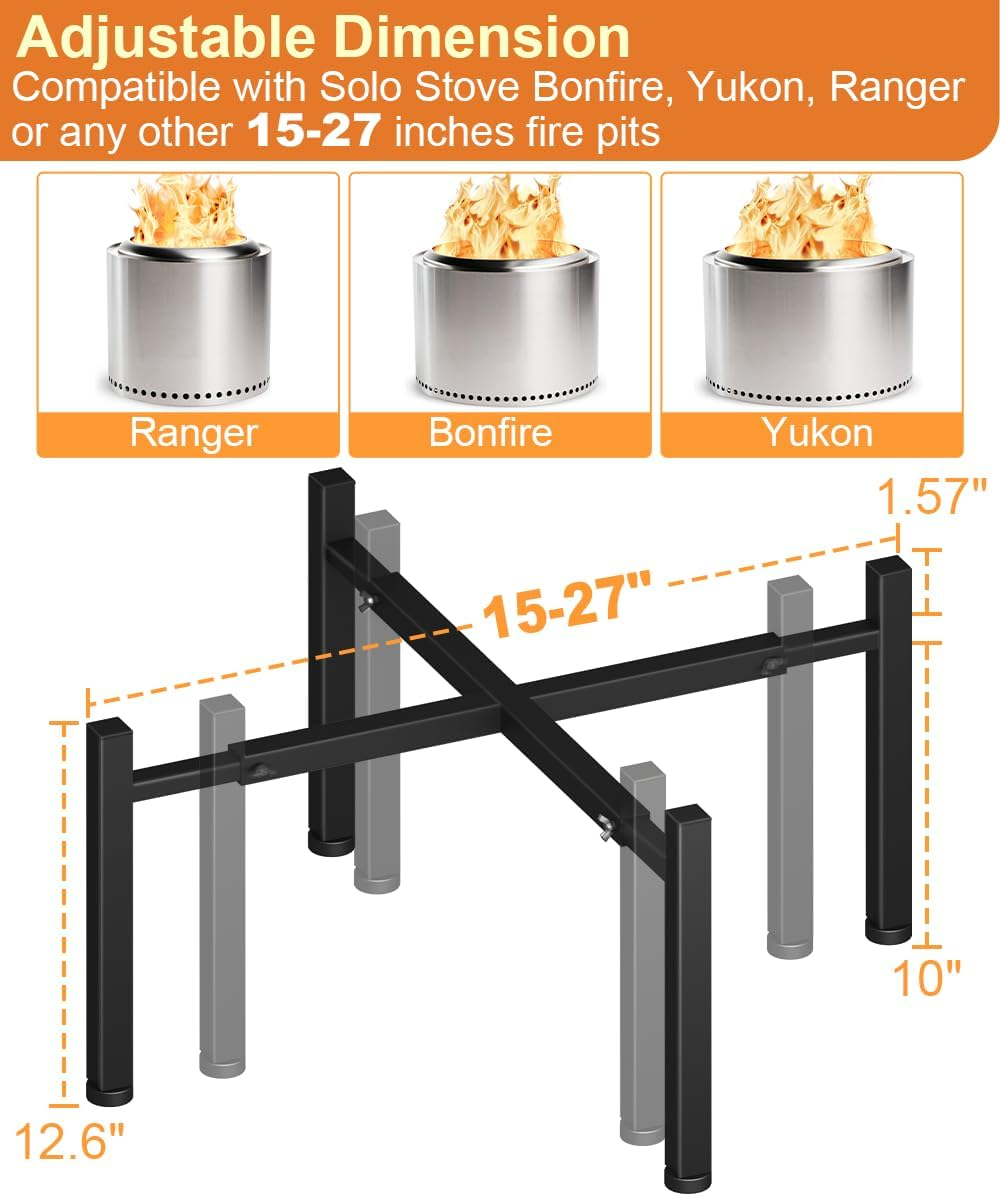 Garbuildman 15-27 Inch Universal Firepit Stand for Solo Stove Bonfire Ranger Yukon and Other Outdoor Fire Pits, Metal Accessory for outside Fireplace, Black - Black image number 2