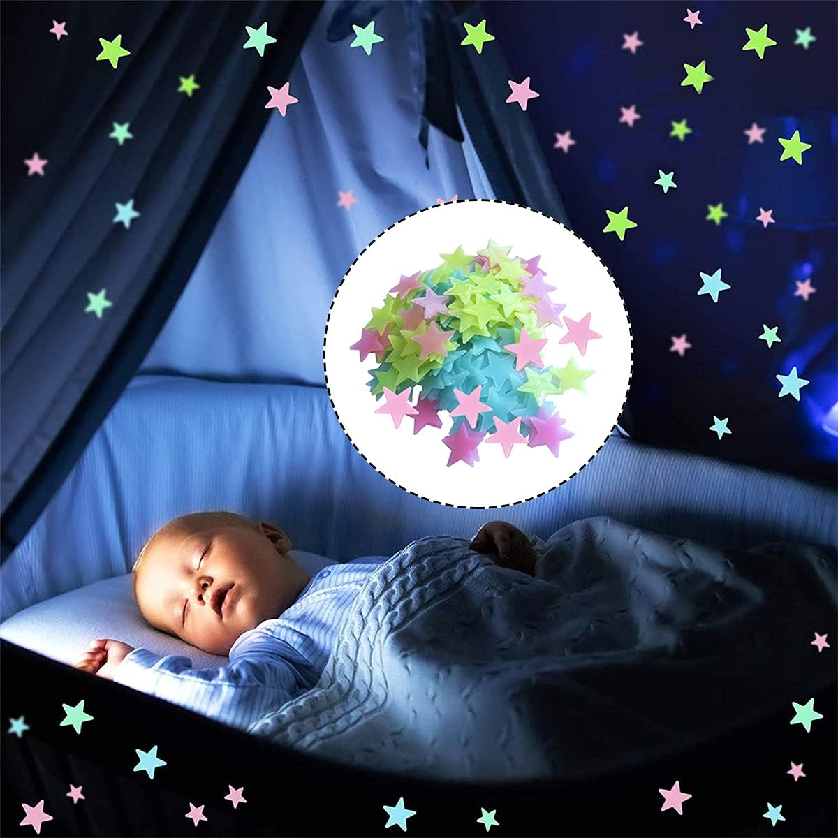 Glow in the Dark Stickers, 100 PCS Luminous Star Wall Decals for Kids Bedroom Wall Decor (30 MM)