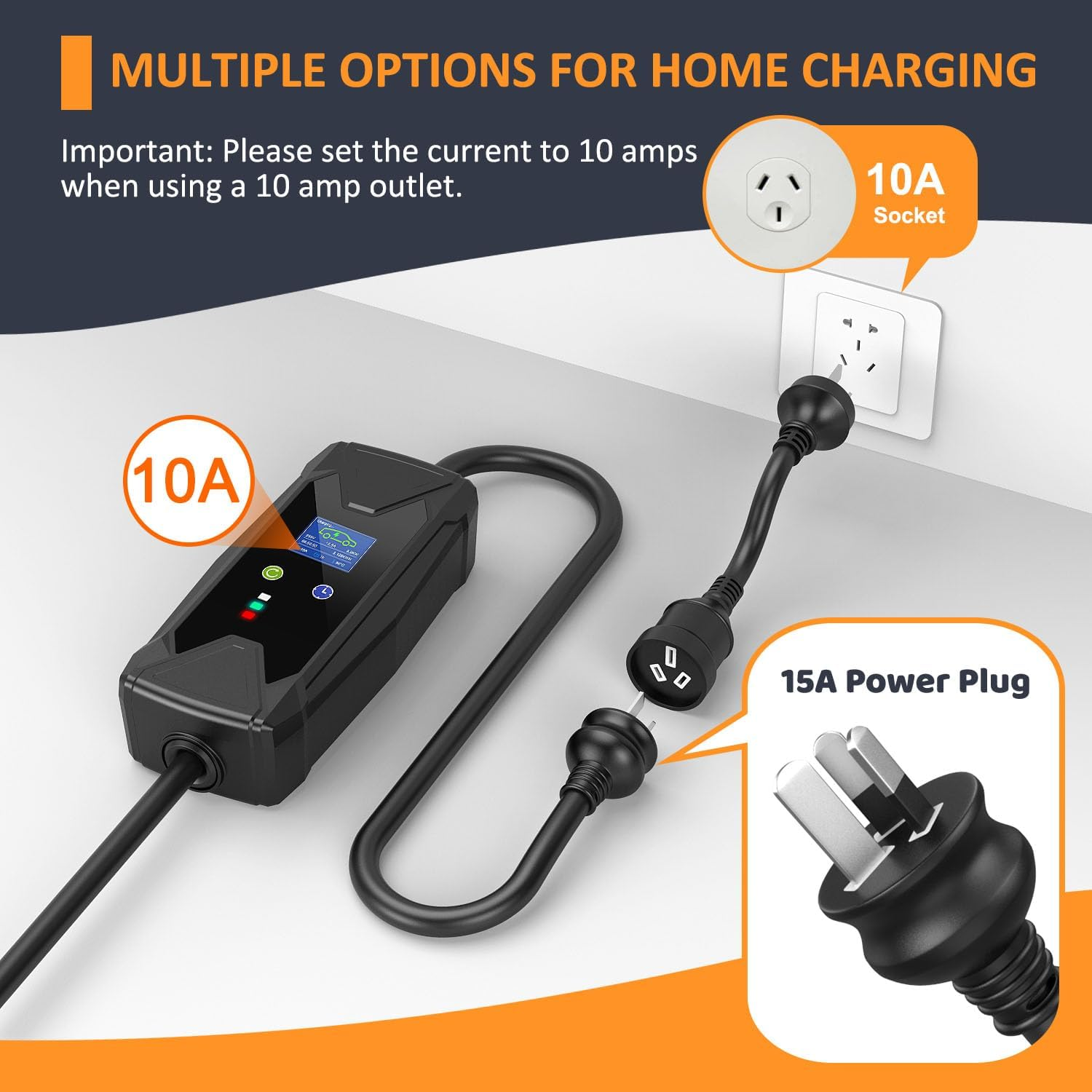 Type 2 (Mennekes) EV Charger with 15A Plug, 240V Adjustable 8/10/13/15A Portable Electric Vehicle/Phev Charger with 5M Cable | Tesla Model 3/Y, BYD, MG, Cupra, Polestar,Kia image number 2