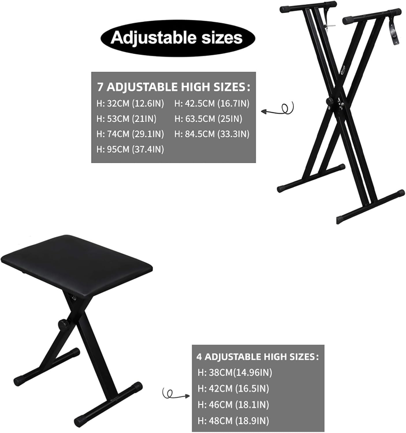 Sulishang Piano Keyboard Stand & Piano Bench Set, Adjustable Portable Piano Set, Heavy Duty X-Shaped Premium Piano Stand Have Locking Chain for 61-Key and 88-Key Keyboard (95CM Keyboard Stand) image number 2