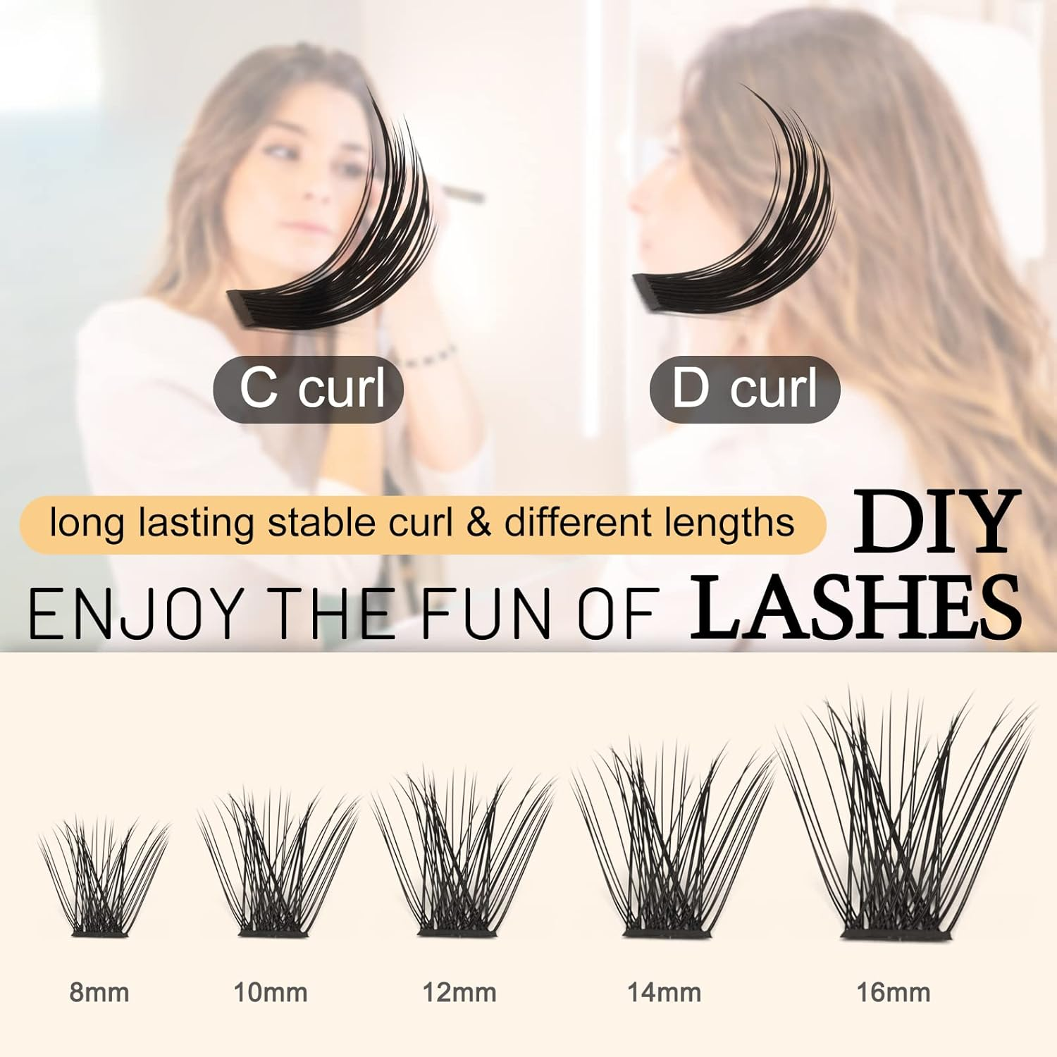 QUEWEL Cluster Lashes 72 Pcs Wide Stem Individual Lashes D Curl 8-16Mm Length DIY Eyelash Extension False Eyelashes Natural&Mega Styles Soft for Personal Makeup Use at Home (Mega-D-Mix8-16) image number 6