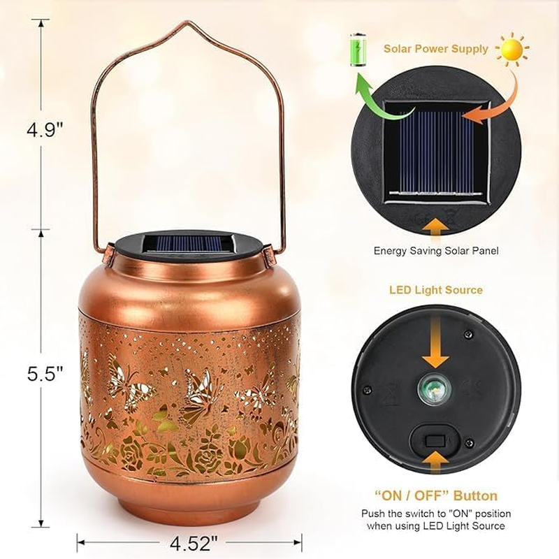 Solar Lanterns Outdoor Waterproof Butterfly Garden Decor as Birthday Gifts for Women Mom,Hollow Out Retro Metal Decorative Garden Light,Graceful Decoration for Patio,Yard,Landscape,Walkway,Festival image number 6