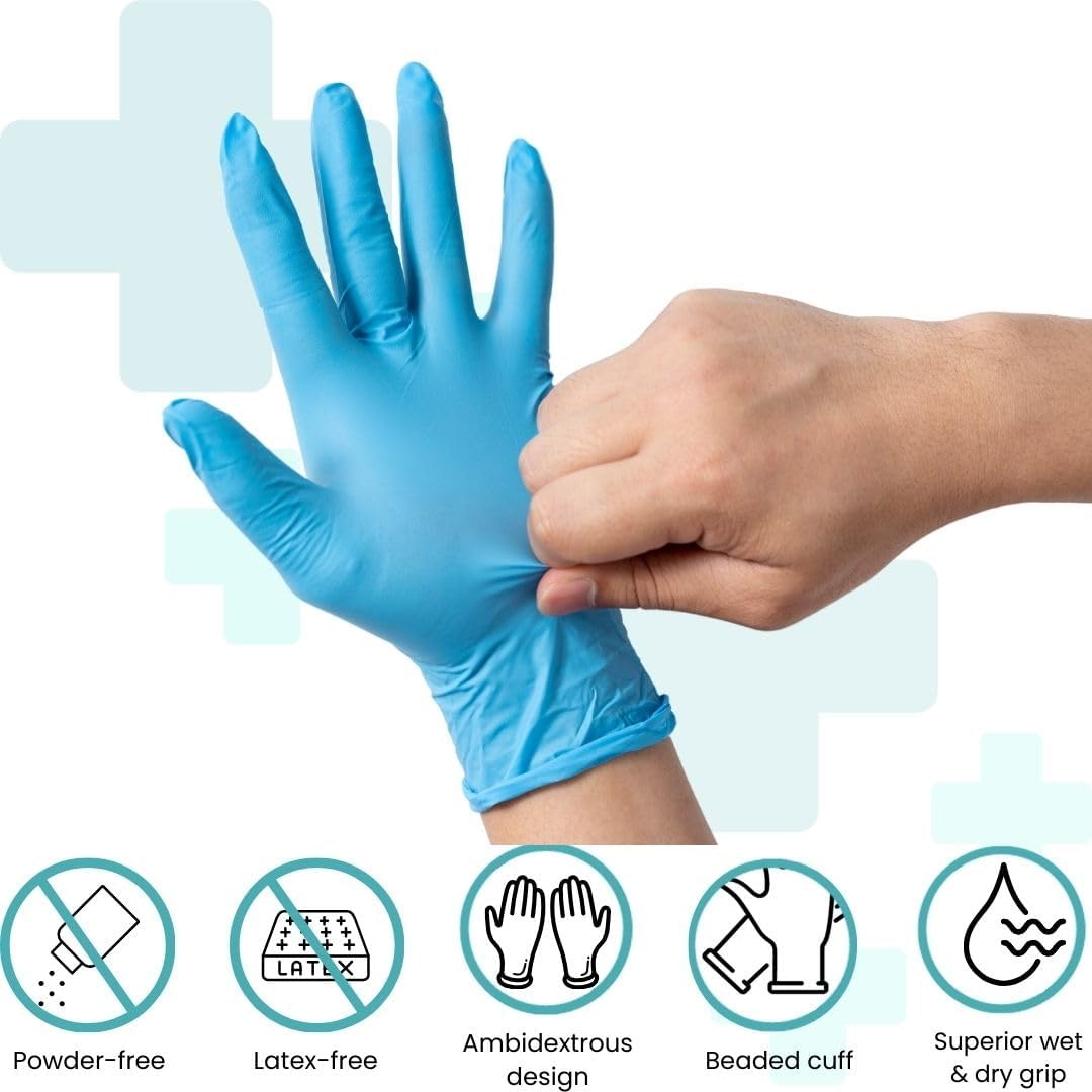 Handicare Blue Nitrile Gloves Disposable, Powder-Free, Latex-Free, Medical Exam Grade, Food Safe, Textured Grip, Non-Sterile image number 4