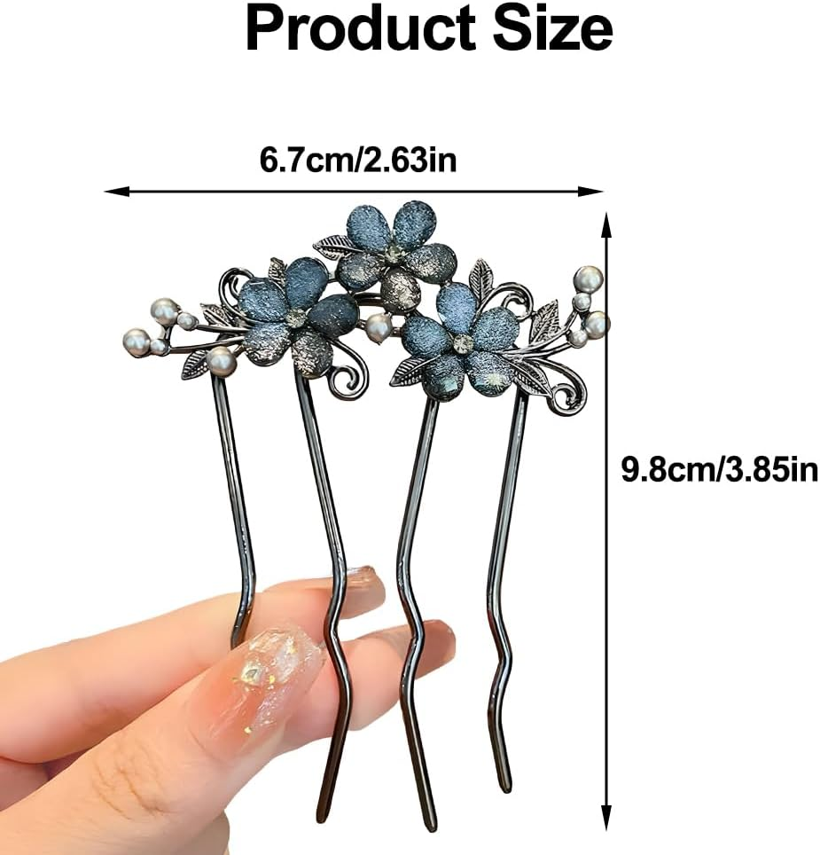 1Pcs Flower Rhinestone Hair Comb Clips Floral Hair Pins for Buns Flower French Metal Hair Pin Hair Fork Decorative Hair Combs French Side Comb Hair Side Combs for Women French Twist Hair Comb Clip image number 2