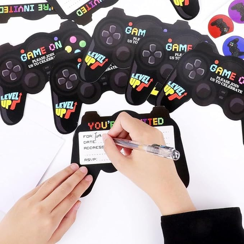 Birthday Party Invitation Card, 30 Pack Video Game Birthday Party Invitations Cards with Envelopes Stickers, Party Celebration Invitations for Kids Children Girls Boys image number 3