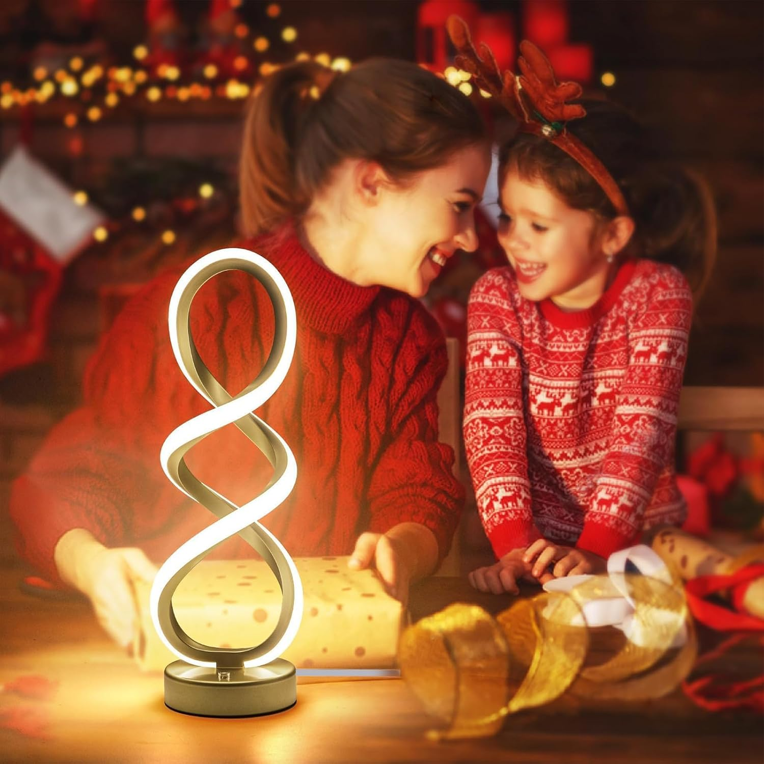 Modern Spiral Table Lamp, Bedside Lamp with Dimmable Metallic Bedside Lamp with Touch Controller, 3 Colour Temperature, Decorative Lamp for Living Room for Bedroom, Living Room, Home Office image number 3