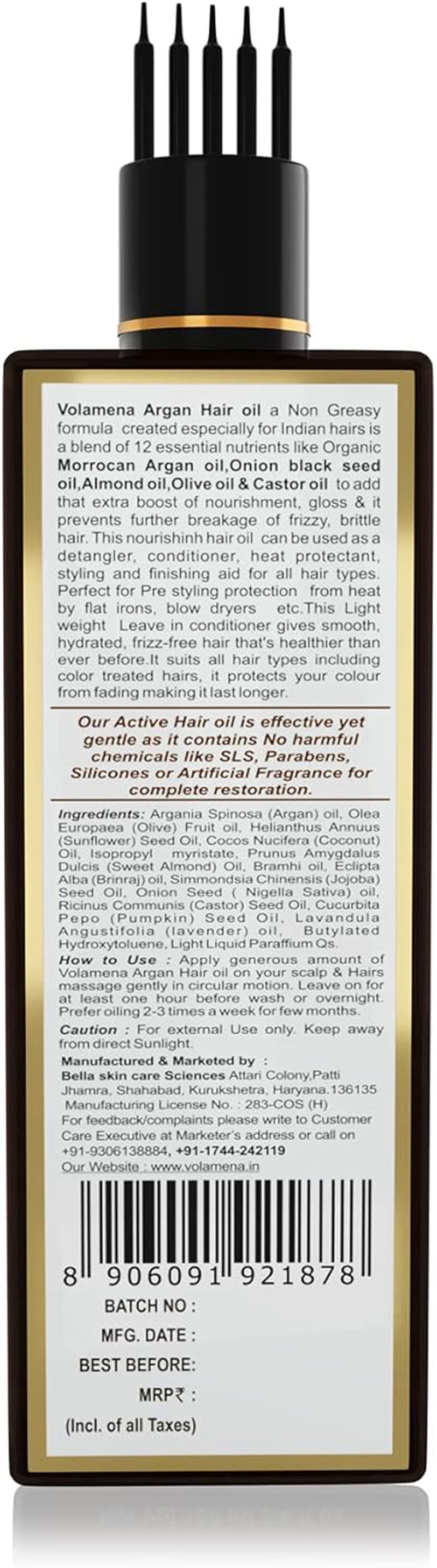 VOLAMENA with DEVICE Argan Oil Hair Oil Blend of Morrocan Argan Oil,Onion Black Seed Oil,Almond Oil,Olive Oil & Castor Oil 100 Ml