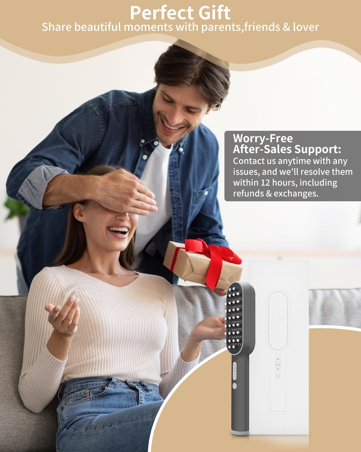 Red Light Hair Comb - Quadruple Light Therapy with 630Nm, 850Nm and 460Nm Three Wavelengths, Scalp Massage & RF Stimulation, Rechargeable Hair Growth Brush image number 5