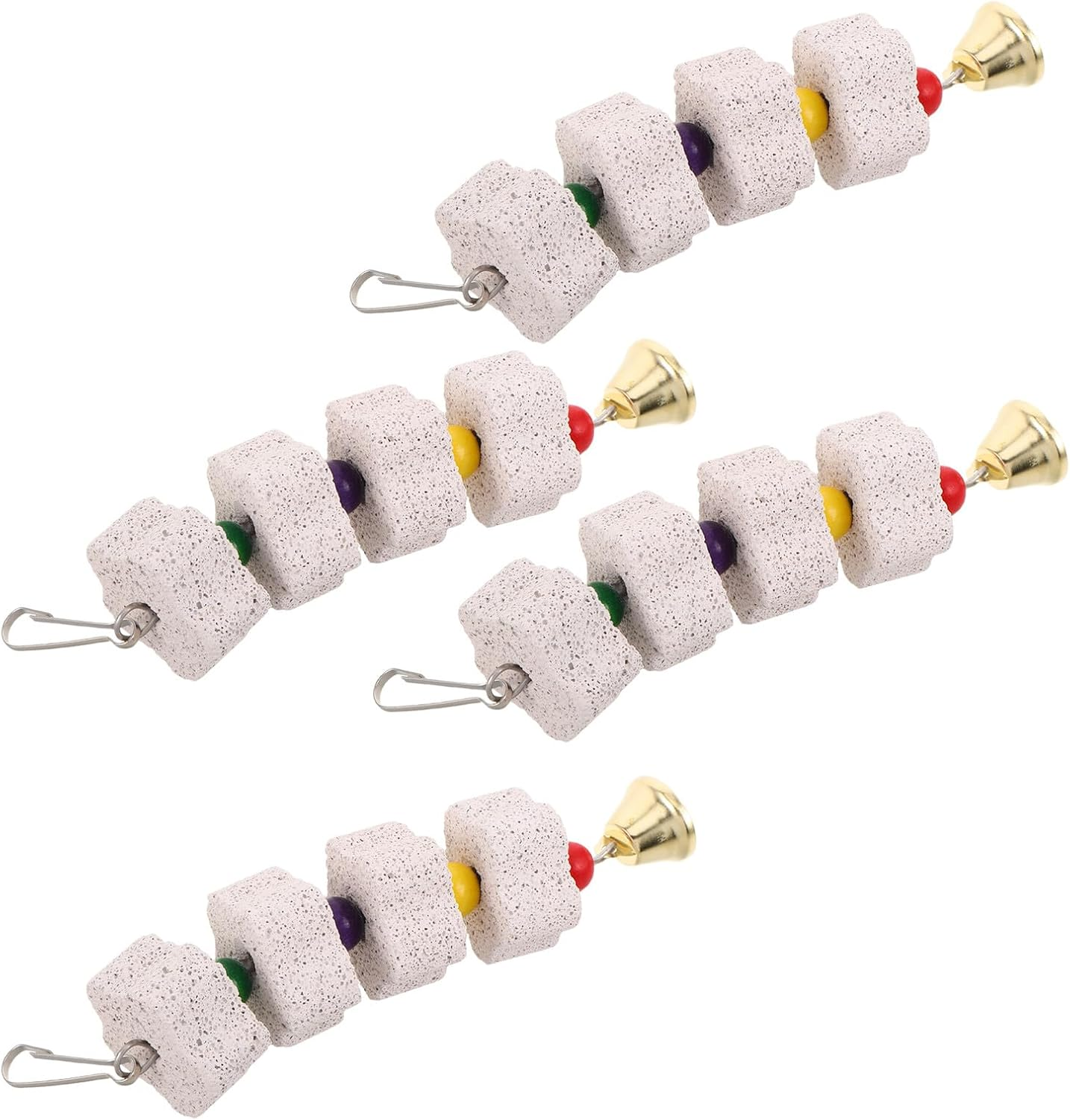 COHEALI 4PCS Pet Grinding Stones for Birds and Small Pets &ndash; Parrot Beak Grinder, Hamster Molar Chewing, Pumice Stone with Bell for Cage Hanging and Foraging image number 3