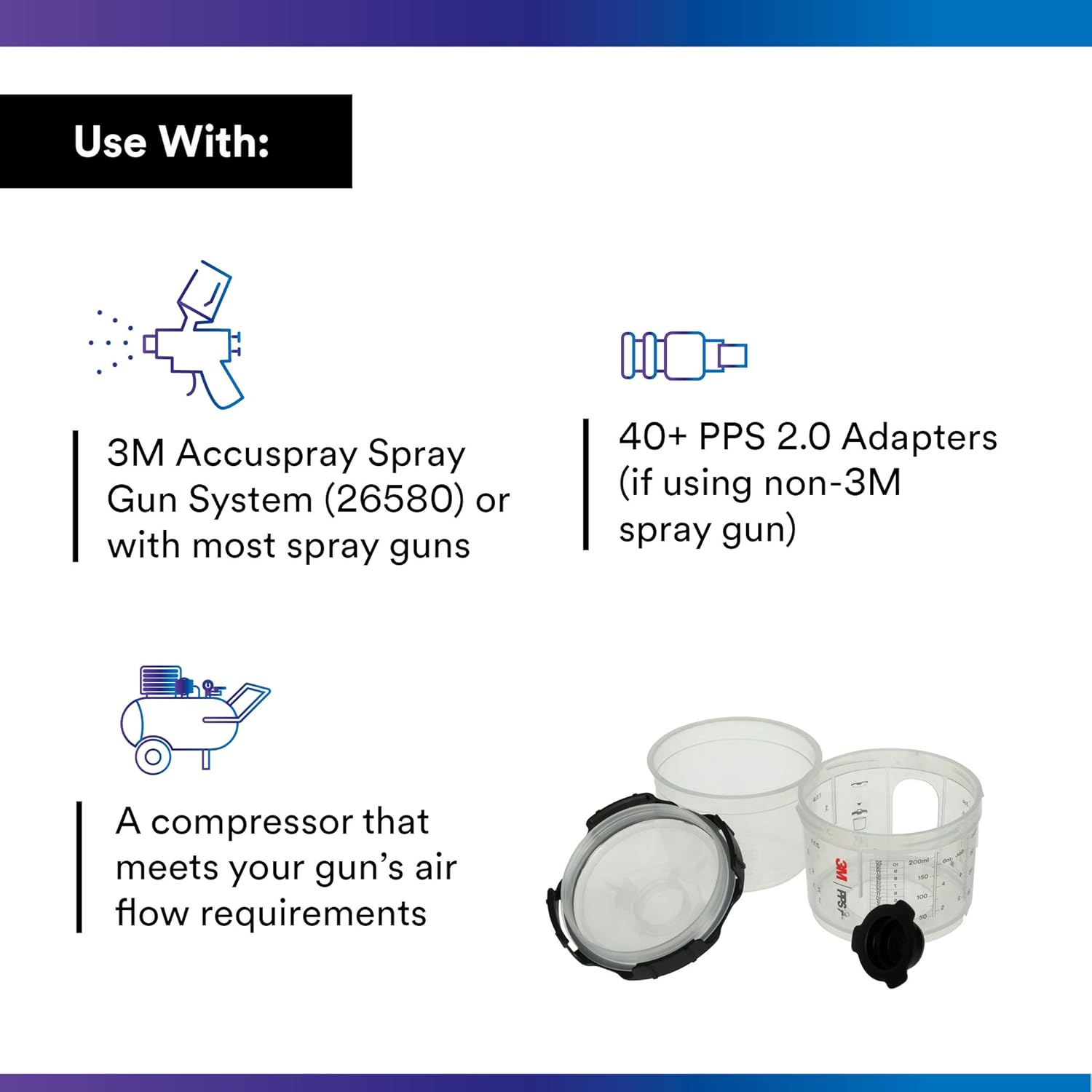 3M PPS 2.0 Spray Gun Cup, Lids and Liners Kit, 26114, Mini, 6 Ounces, 200-Micron Filter, Use for Cars, Furniture, House and More, 1 Paint Cup, 50 Disposable Lids and Liners, 32 Sealing Plugs, White - 3 Oz (Micro) image number 7