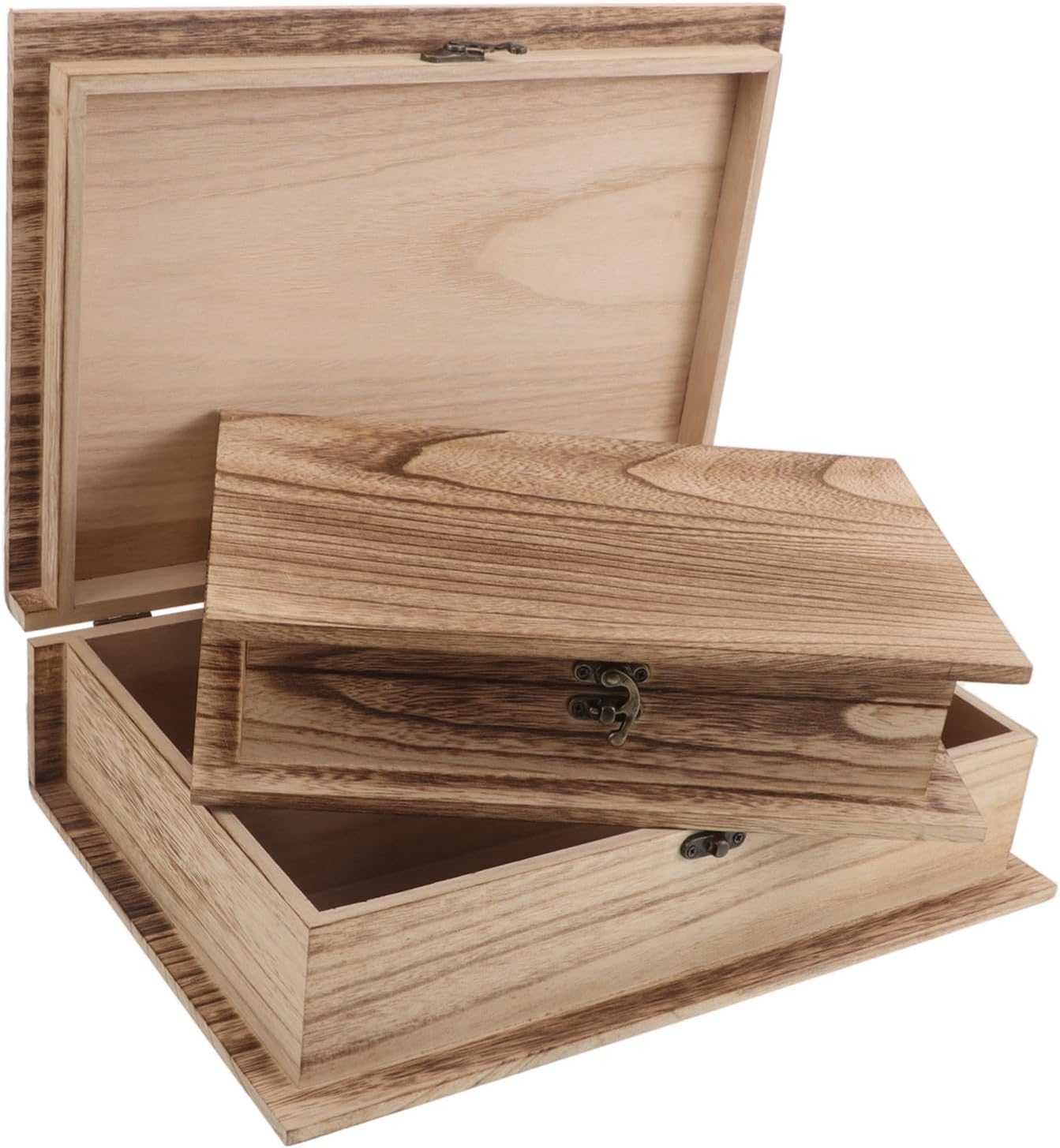 2Pcs Wooden Bible Storage Box Jewelry Organizer Keepsake Box Unfinished Wooden Multi-Purpose Desktop Organizer image number 2