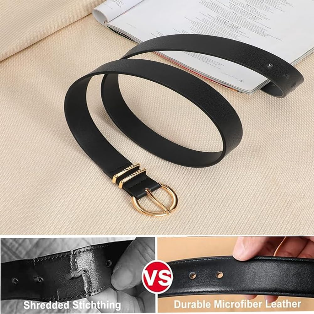 2 Pack Women'S Leather Belts, Casual Waist Belt for Jeans/Dresses, Fashion Gold Buckle Ladies Dress Belt for Jeans Dresses Pants Ladies Leather Waist Belt with Gold Buckle,Fashion Womens Belt image number 3