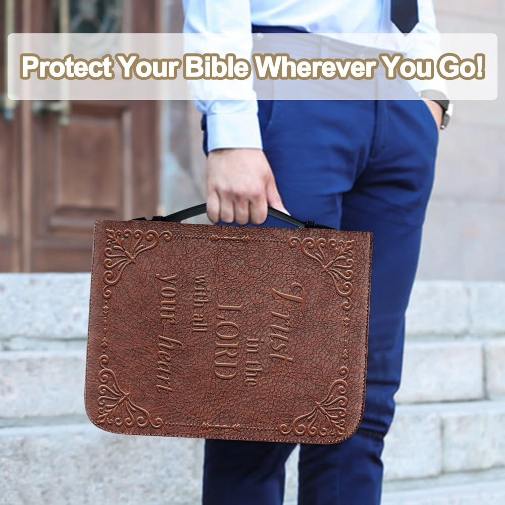 RETON Bible Cover, Leather Bible Covers Case for Women Men, Bible Case Bag, Book Carrying Case, Faux Pu Leather Book Protector Case Fits Book 10.1 X 7 X 1.9 Inches, Bible Accessories Gift image number 4
