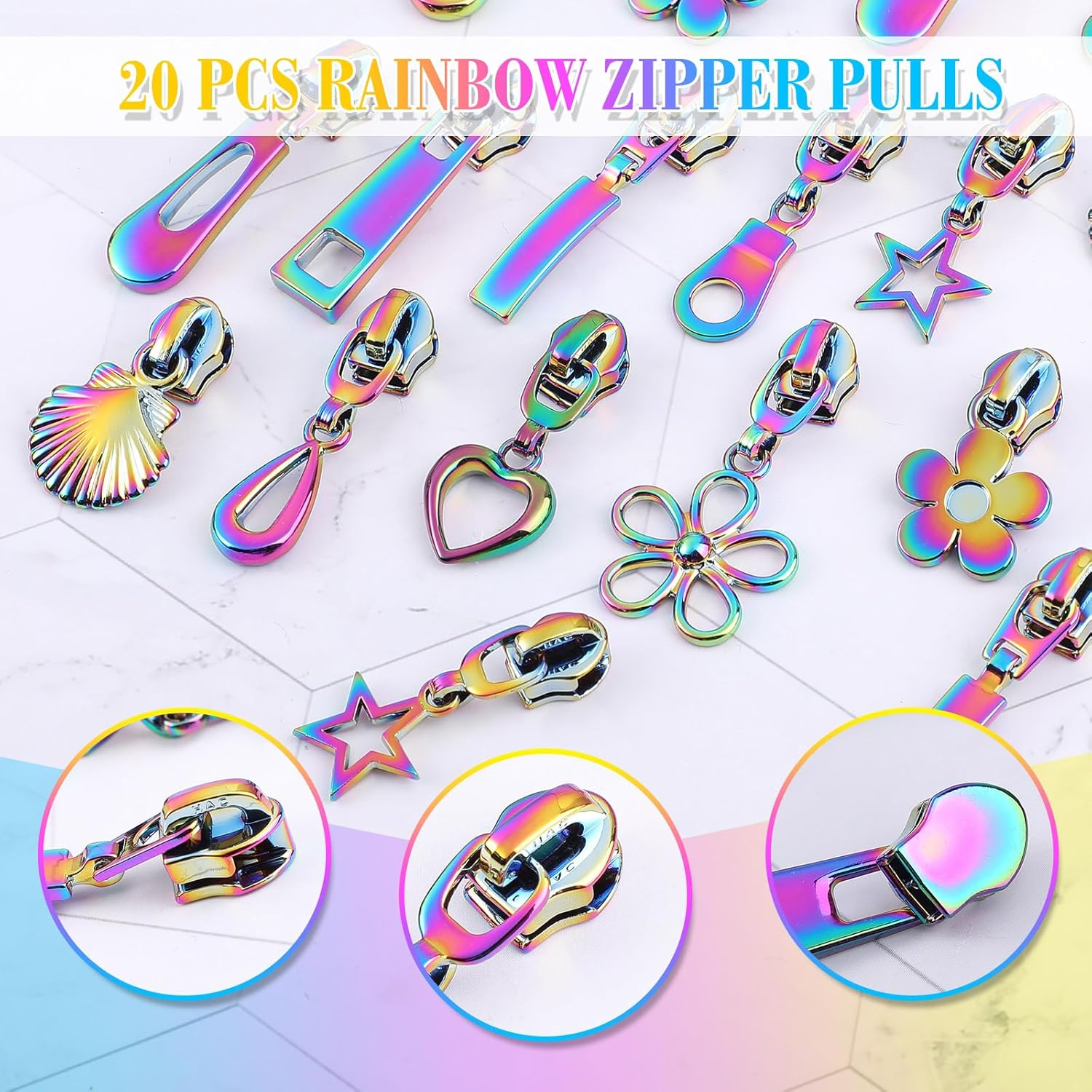 Zeyune #5 Rainbow Zipper Tape by the Yard 10 Yards Rainbow Teeth Nylon Zipper with 20 Pcs Colorful Metal Slider Pulls (10 Styles) for DIY Sewing Tailor Crafts (White) image number 1