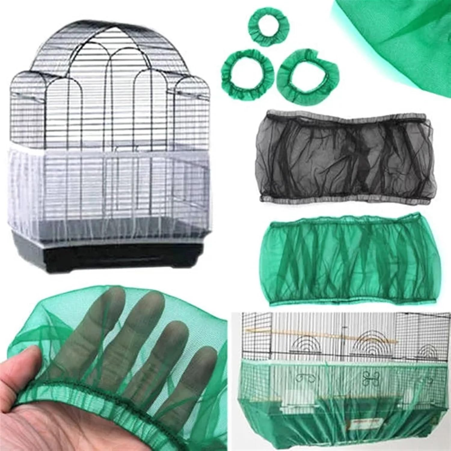 Zqnaznfdelarge Bird Cage Cover, Bird Cage Mesh Net Cover 4Pcs Easy Clean Bird Cage Covers Nylon Mesh Bird Cage Net(Green,L)