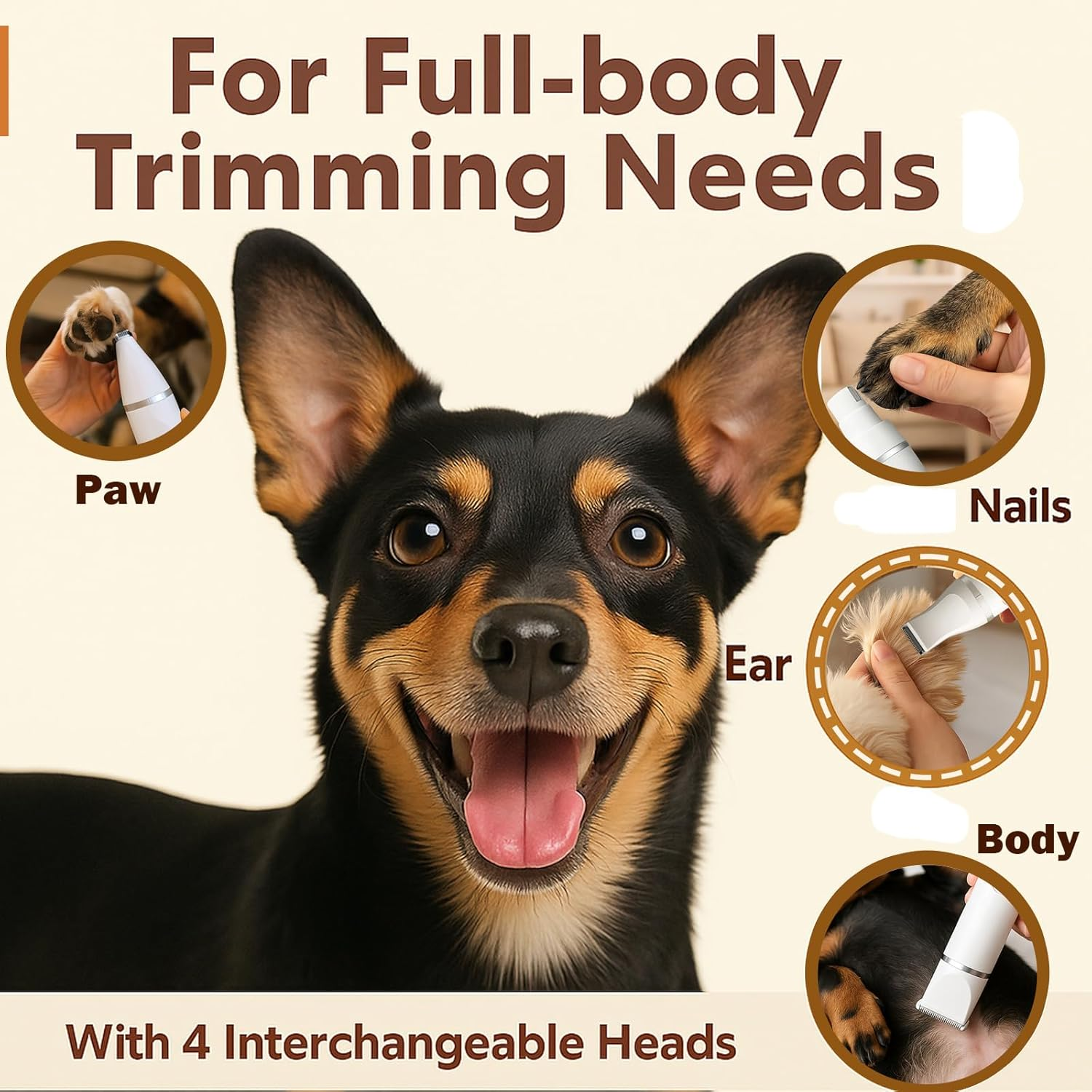 Paws2U 4 in 1 Dog Grooming Kit, IPX7 Waterproof Trimmer, Multi-Blade Pet Hair Clippers Kit, Pet Paw Trimmers & Nail Grinder, USB Rechargeable Clipper Grooming Trimmer for Small Dogs & Cats Indoors image number 5