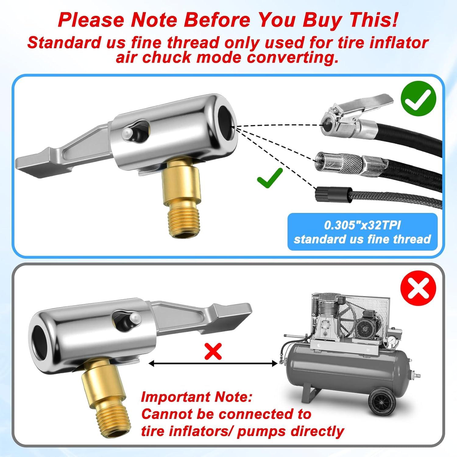 2 Pcs Tire Inflator Hose Adapter Lock on Air Chuck Locking, Metal Locking Air Chuck with Standard Tire Valve Thread No Leakage Inflating Nozzle for Portable Tires Pump, Airs Compressor image number 1