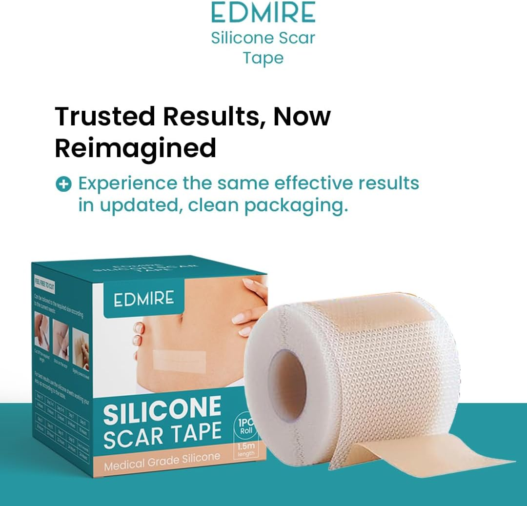 Edmire Silicone Scar Tape &ndash; Soft Reusable Scar Sheets for Surgical Scars, C-Section, Keloid & Burn Marks &ndash; Gentle, Breathable & Waterproof Scar Strips (1.6&rdquo; &times; 60&rdquo; Roll &ndash; 1.5 M, Skin Tone) image number 3