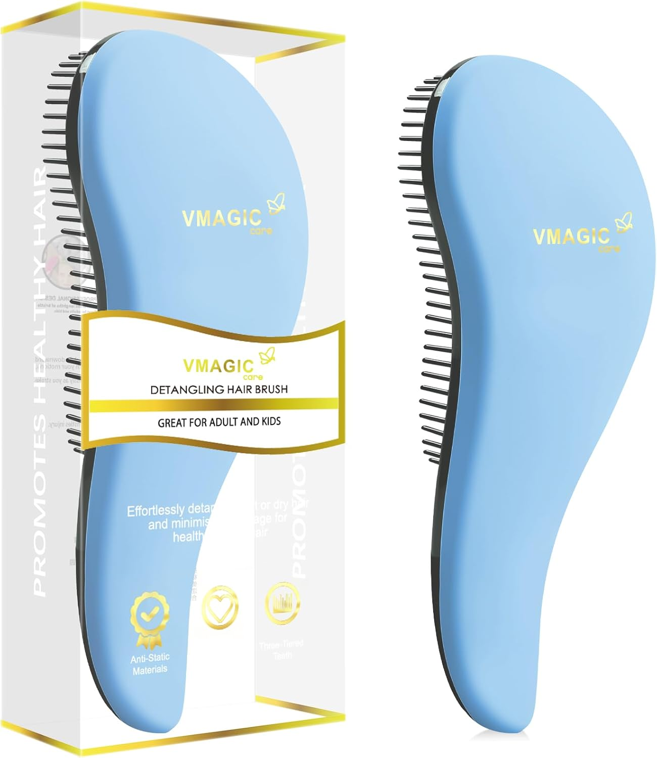 Detangling Brush - Glide the Detangler Brush through Tangled Hair - Best Brush/Comb for Women, Girls, Men & Boys - Use in Wet and Dry Hair (Skyblue) - Black,Rose image number 7