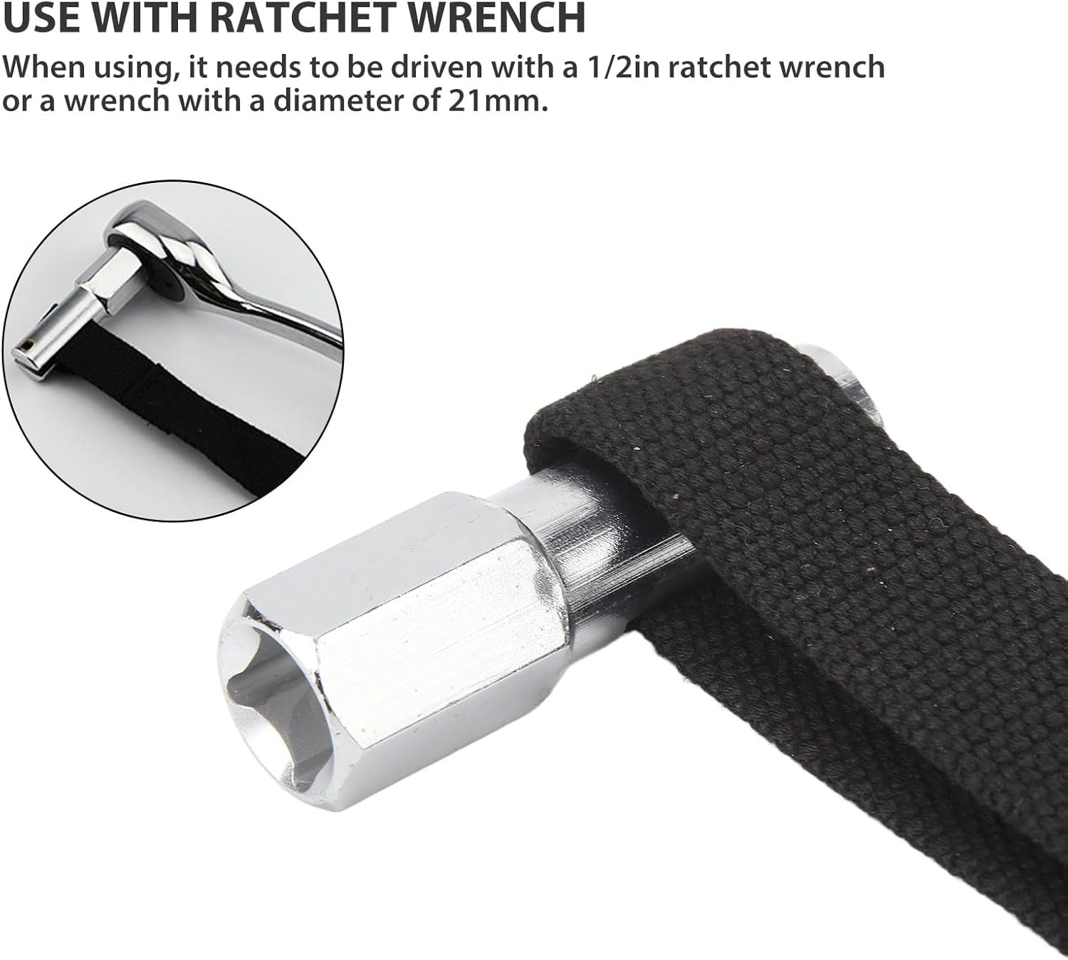 Professional Grade Adjustable Nylon Oil Filter Strap Wrench 1/2 Drive - Strap Wrench Heavy Duty, Chrome-Plated Steel Construction, up to 120Mm Filters for Finally Engine Maintenance Black image number 4