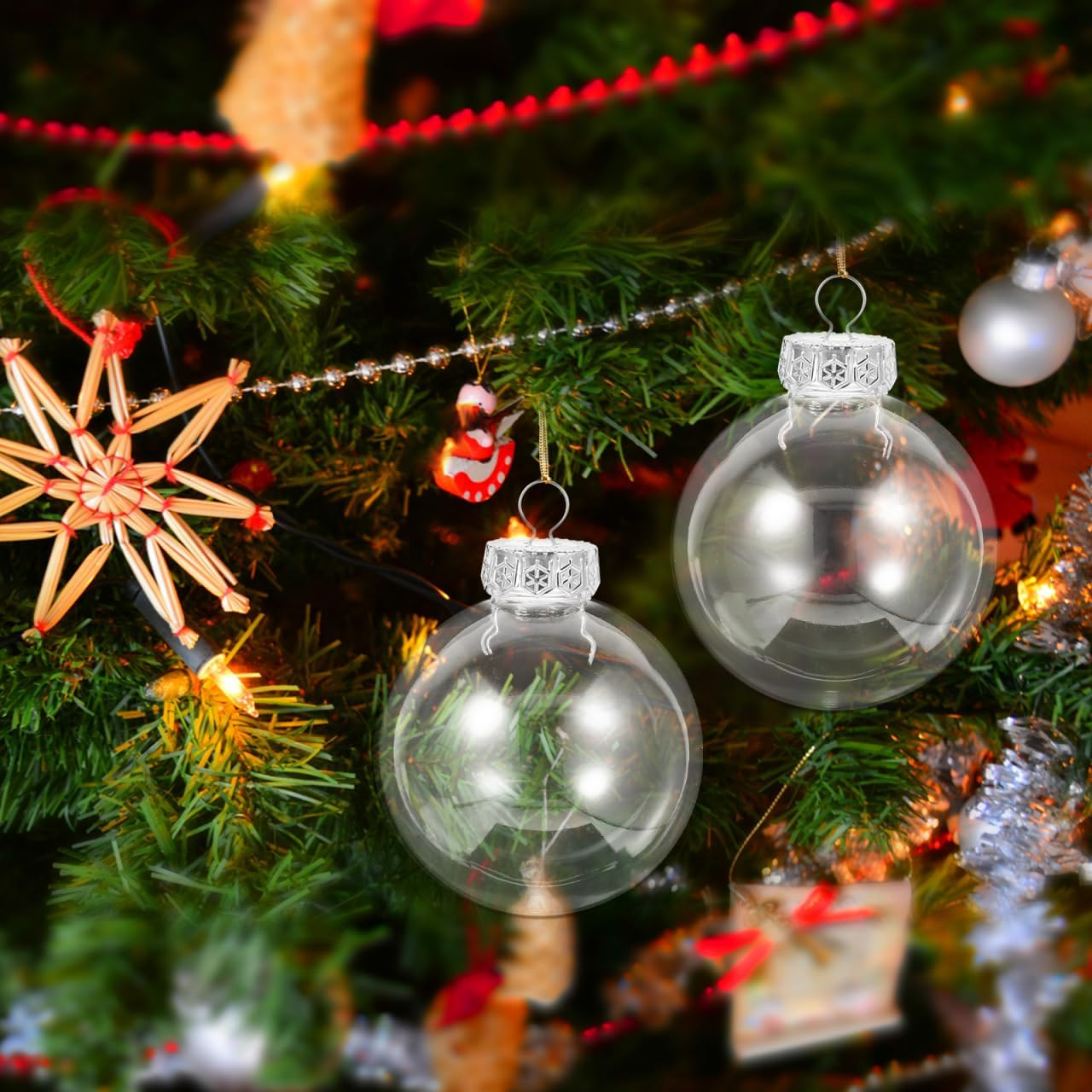 SEWACC 20Pcs Clear Plastic Fillable Ball Ornament Set 8Cm Holiday Ornaments Transparent Christmas Decoration Baubles for Xmas Tree Home Decor Party Wedding image number 5