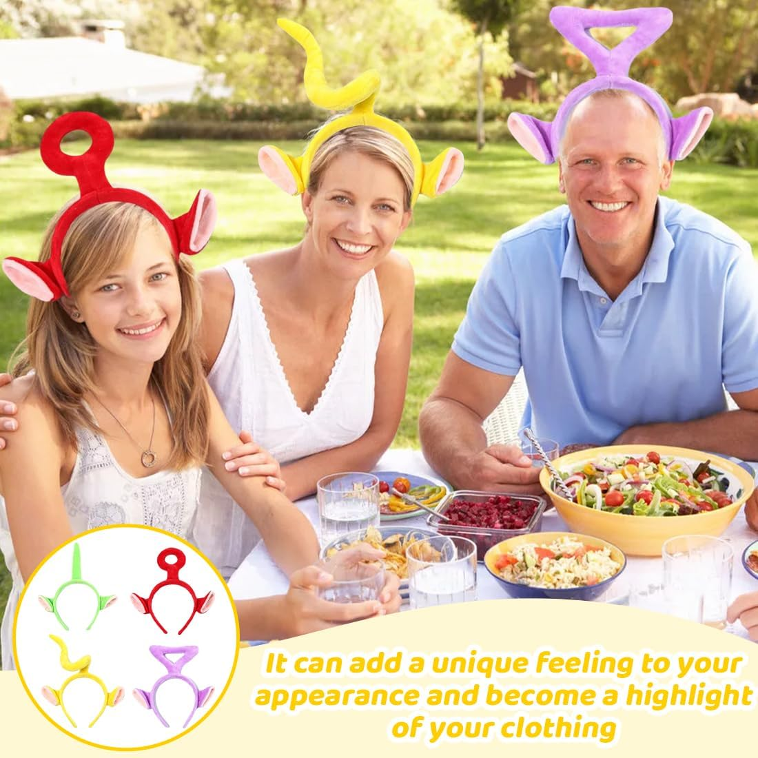 JAWUZ 4Pcs Cartoon Cute Teletubbies Style Hair Hoop the Teletubbies Plush Girls Headbands Washing Cute Face Hats 3D Hairpin Hair Accessories