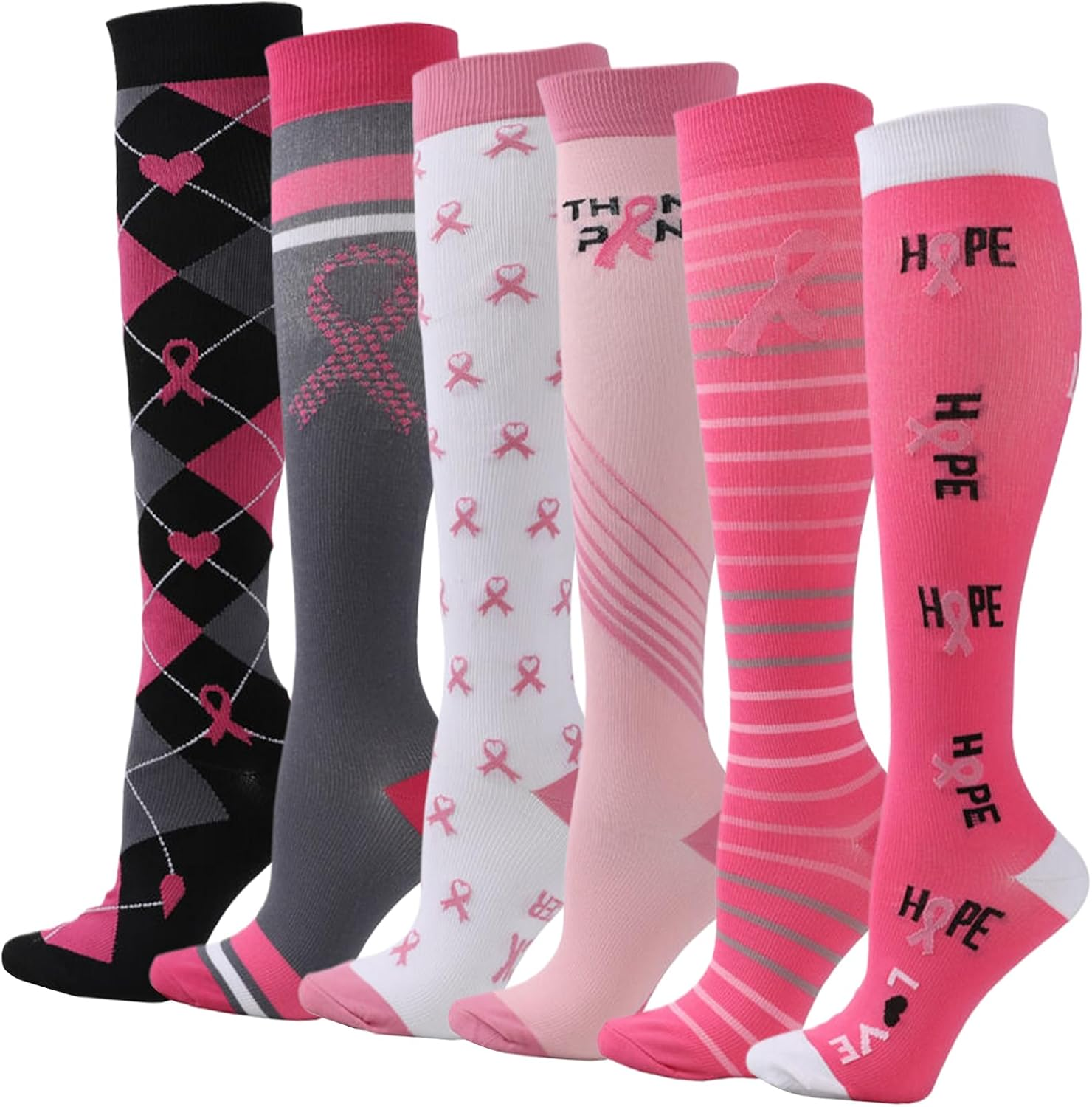 Dress Cici Compression Socks for Women, Heart, Dot, Striped, Floral, Animal, Ribbon, Tree, Geometric, Fruit, Food, Gradual, Knee High Compression Stockings Sock (6 Pairs) image number 5