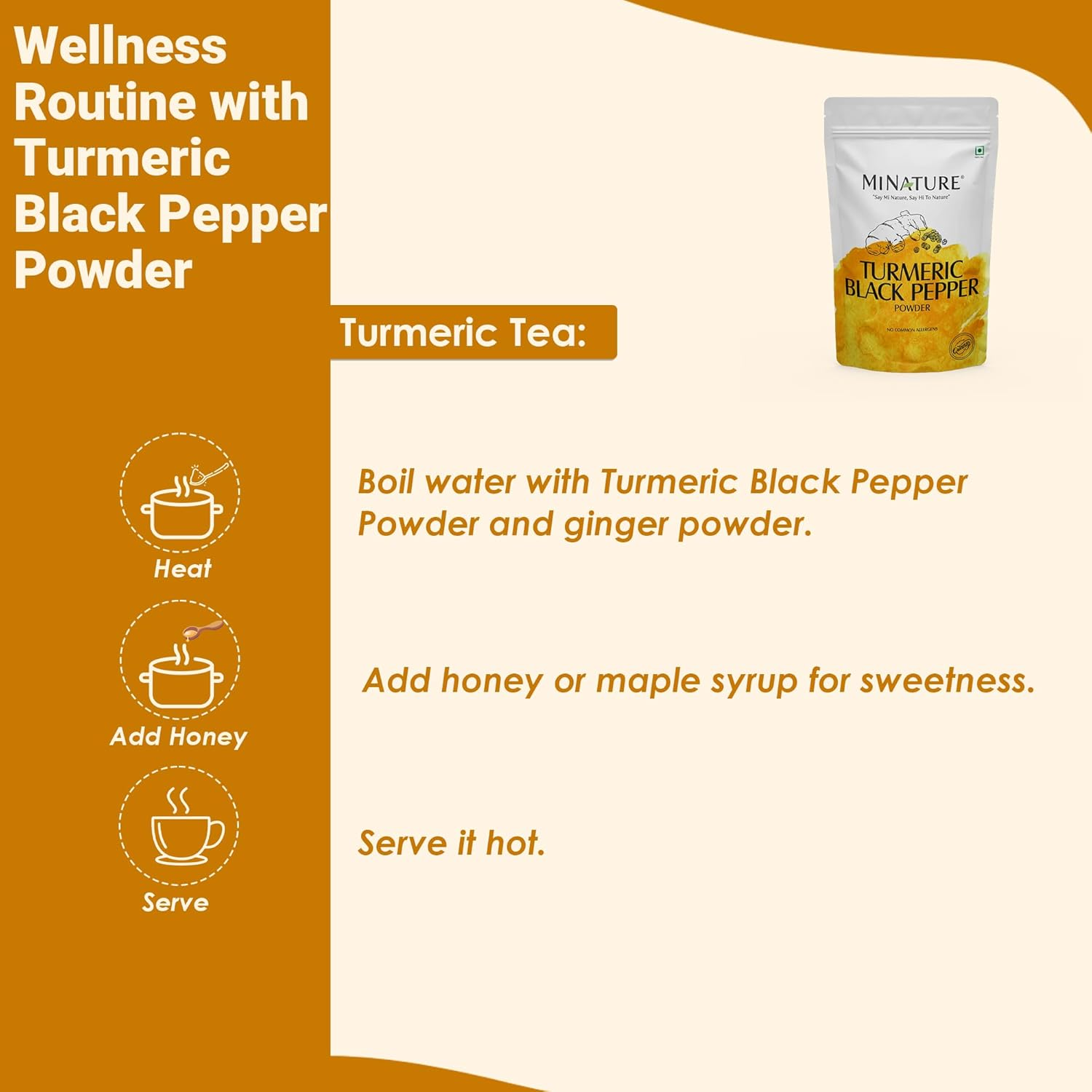 Turmeric Black Pepper Powder by Mi Nature | Curcuma Longa with Piper Nigrum |Pure & Natural| Free from Chemical Preservatives& Cruelty| Vegan, Gluten-Free, Non-Gmo | 454 Gram, 1 Lb (16.01 Oz) image number 3