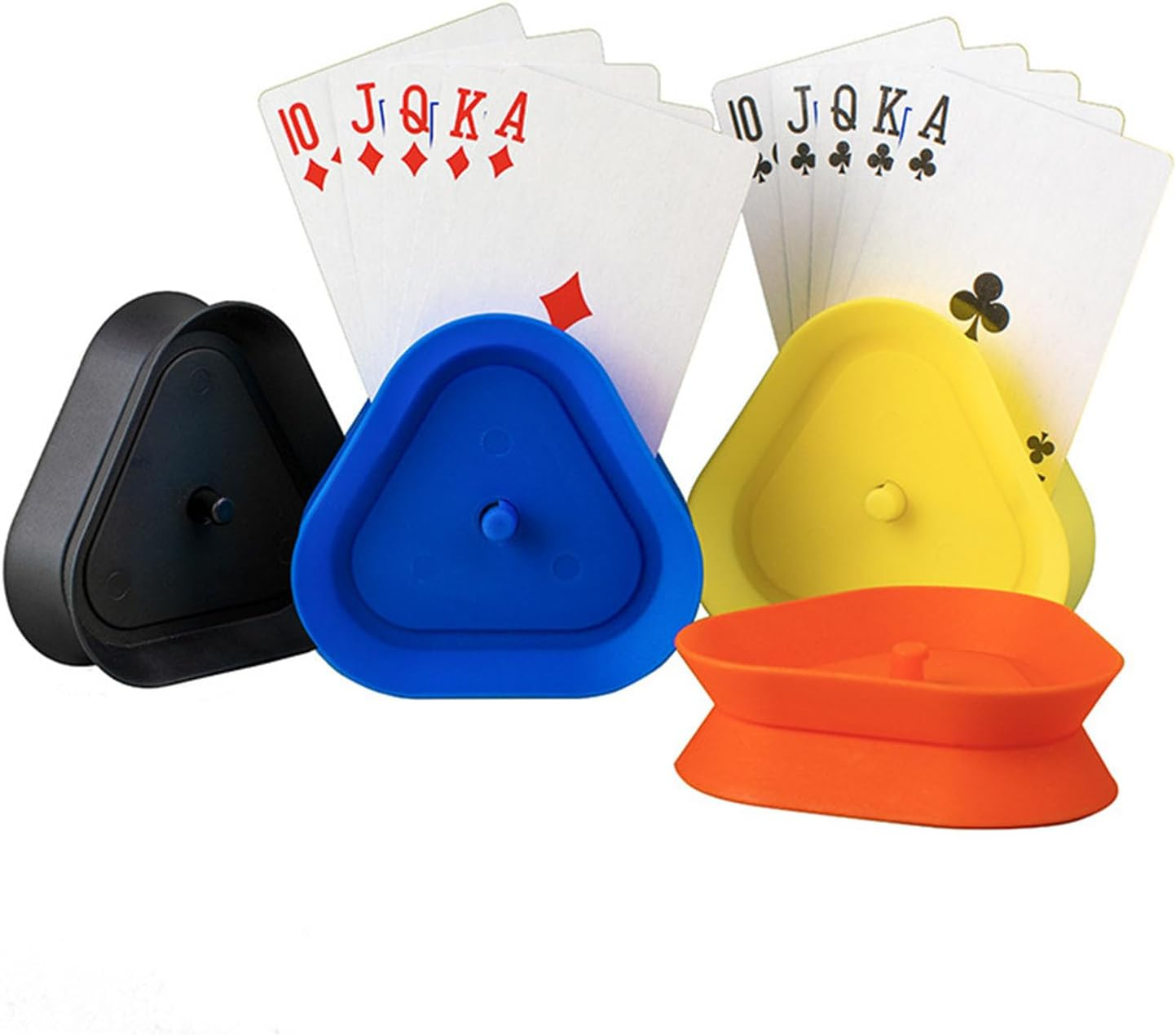 Taicols Playing Card Holder, 4 Pcs Playing Card Holder for Kids Seniors, Hands Free Cards Holders, Triangle Shaped Hands Free Cards Organizer for Canasta, Poker Parties, Family Card Game Nights