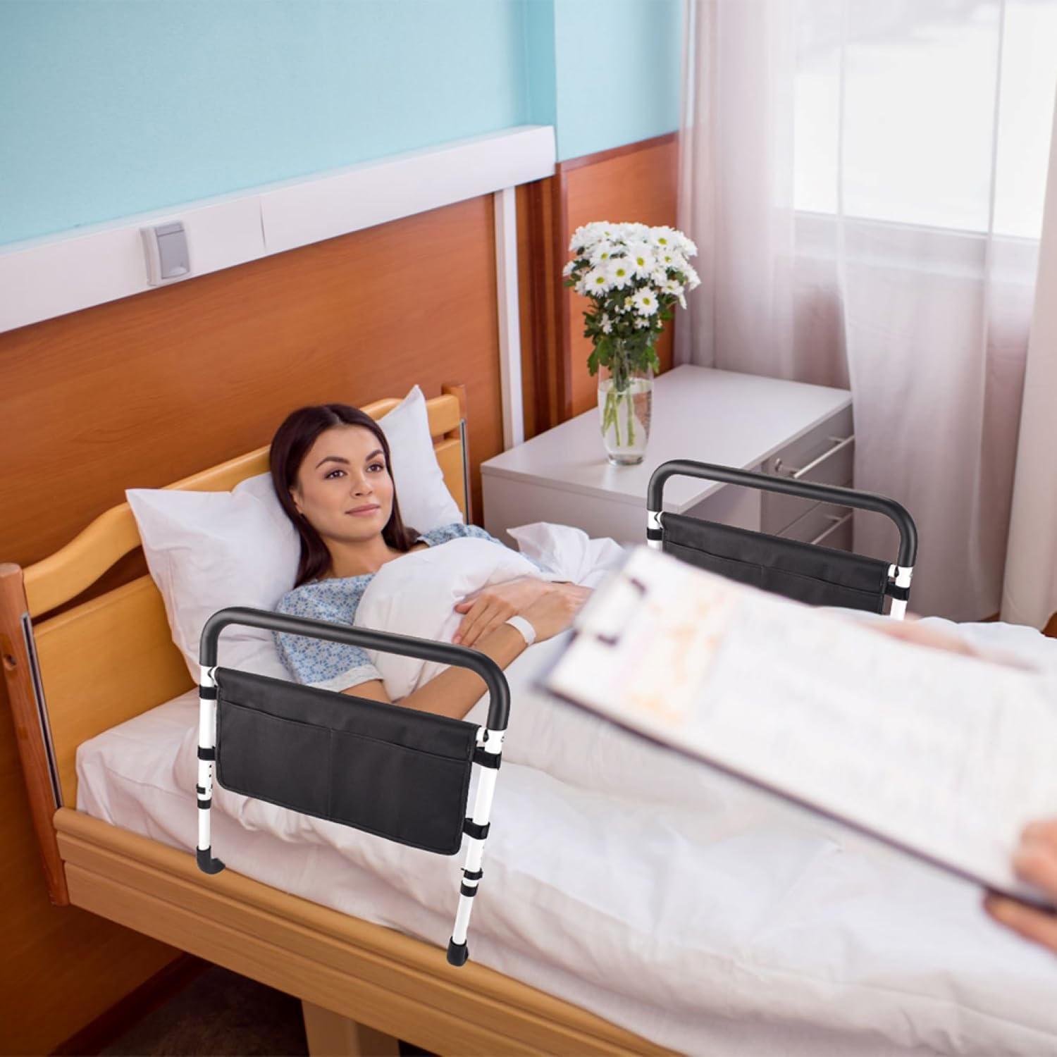 Bed Rail for Elderly Adults,Adjustable Bed Rail Supports,With 2 Storage Pocket,Supports up to 300 Lb,For Elderly Adults, Fits Queen, Full & Twin Beds. image number 1