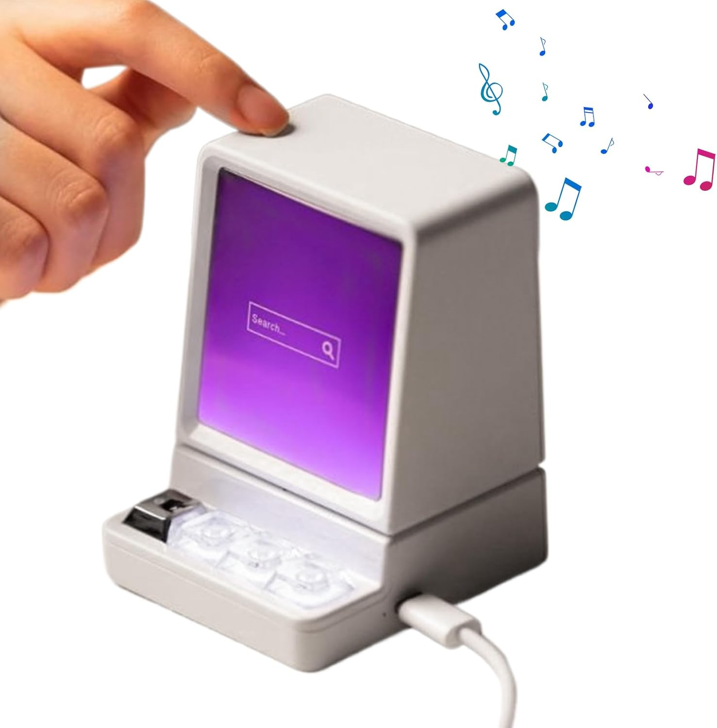 Phone Stand with Speaker,Home Cellphone Mount with Audio - Retro Computer Shape Phone Stand with Wireless Insuction Speaker and RGB Light for Workplace, Living Room image number 6