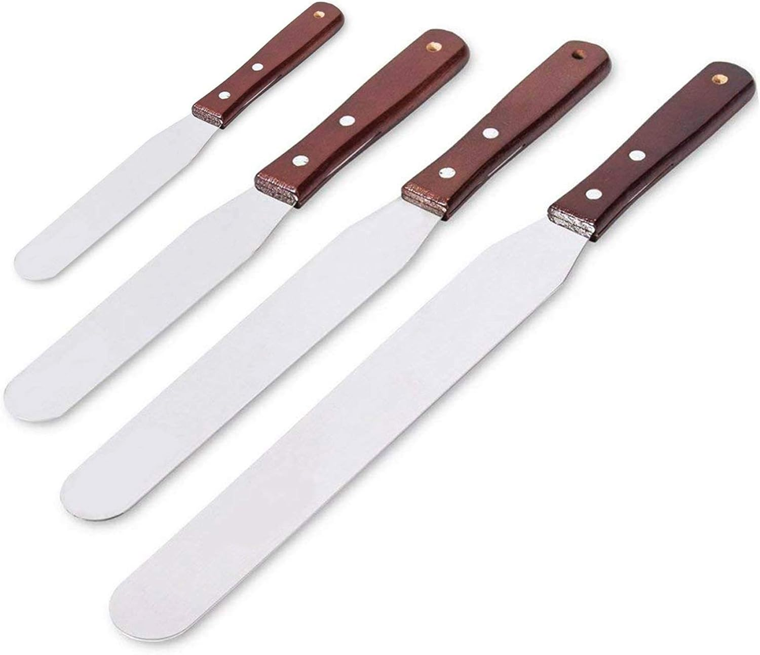 Acronde 4PCS Straight Cake Icing Spatula Set 4&rdquo; 6&rdquo; 8&rdquo; 10&rdquo; Professional Stainless Steel Cake Decorating Frosting Spatulas with Wooden Handle (Straight)