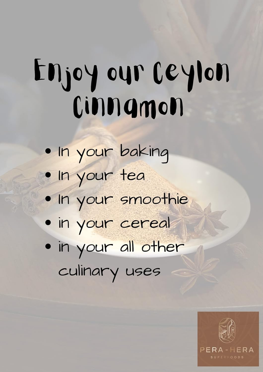Ceylon Cinnamon Powder &ndash; 100G | True Cinnamon from Sri Lanka | 100% Pure & Natural | Non-Gmo, Gluten-Free, No Additives | Premium Grade by Pera-Hera SUPERFOODS image number 3