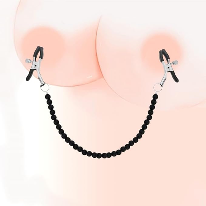 Adjustable Pressure Breast Nipple Clips with Pearl Nipple Clamps Body Chains Necklaces Stainless Steel Non Piercing Body Jewelry for Women Ewelry Chain Toys (Black) image number 4