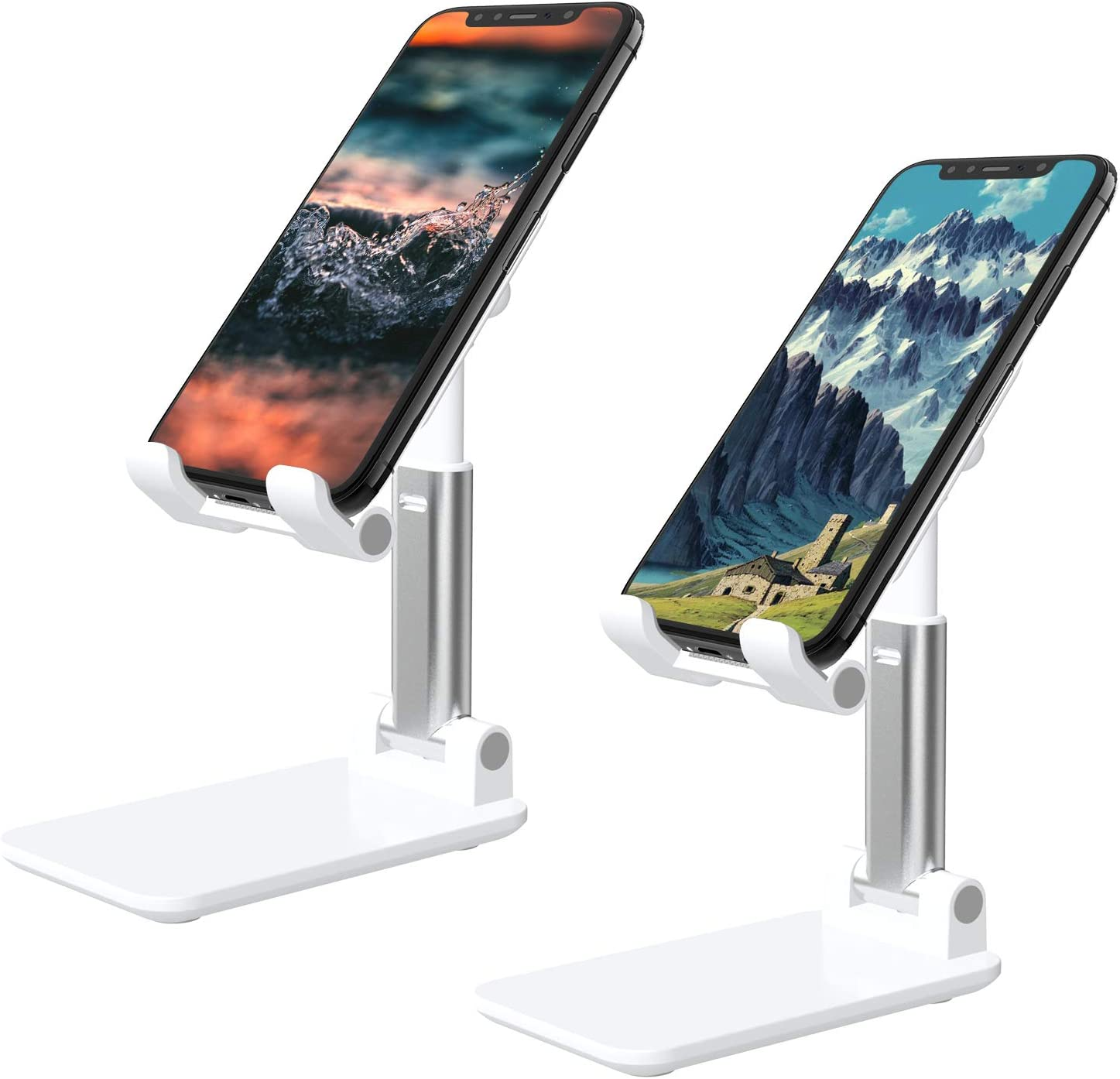 [2 Pack] Foldable Cell Phone Stand, TIQUS Angle & Height Adjustable Desk Phone Holder with Stable Anti-Slip Design Compatible with Iphone Smartphones Kindle White image number 2