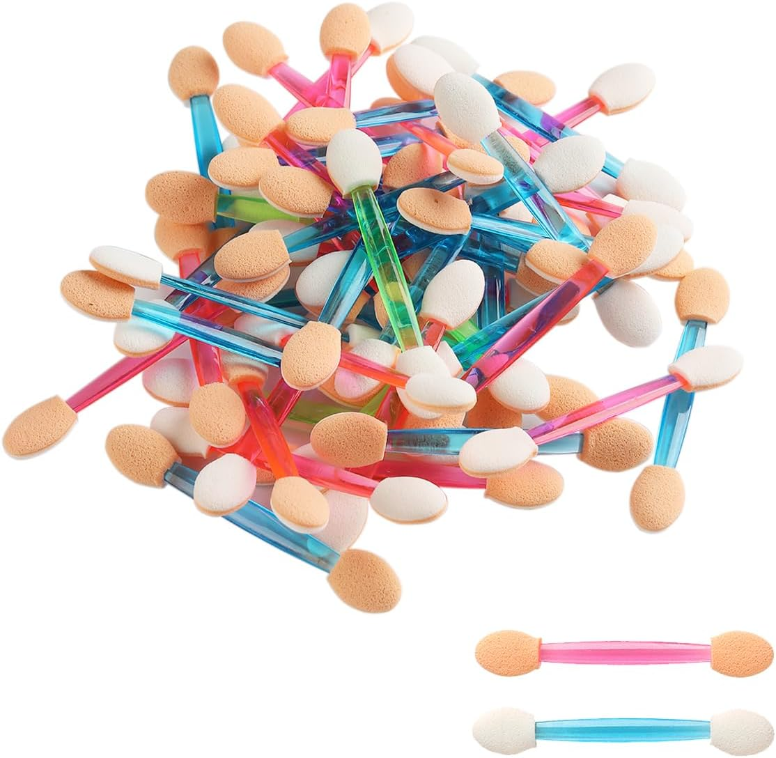 Fcozpjk 50PCS Chrome Nail Powder Applicator Brushes, Disposable Eyeshadow Applicator with Acrylic Storage Box, Nail Glitter Powder Pigment Pen Brush, Nail Art Applicator Tools