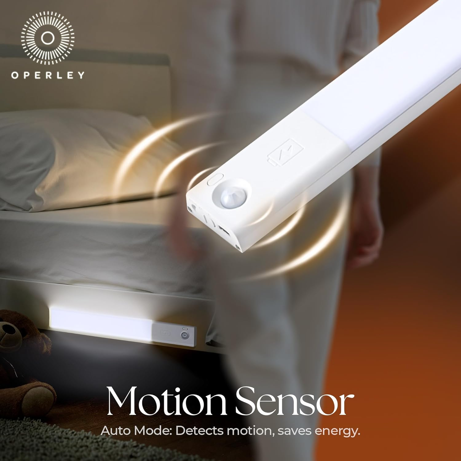 Operley Rechargeable under Cabinet Lighting 3 Pack with Charging Station, Motion Sensor LED Light Bars,1200Mah, 3 Color Temps Warm Cold Natural, Dimmable for Kitchen & Closet image number 4