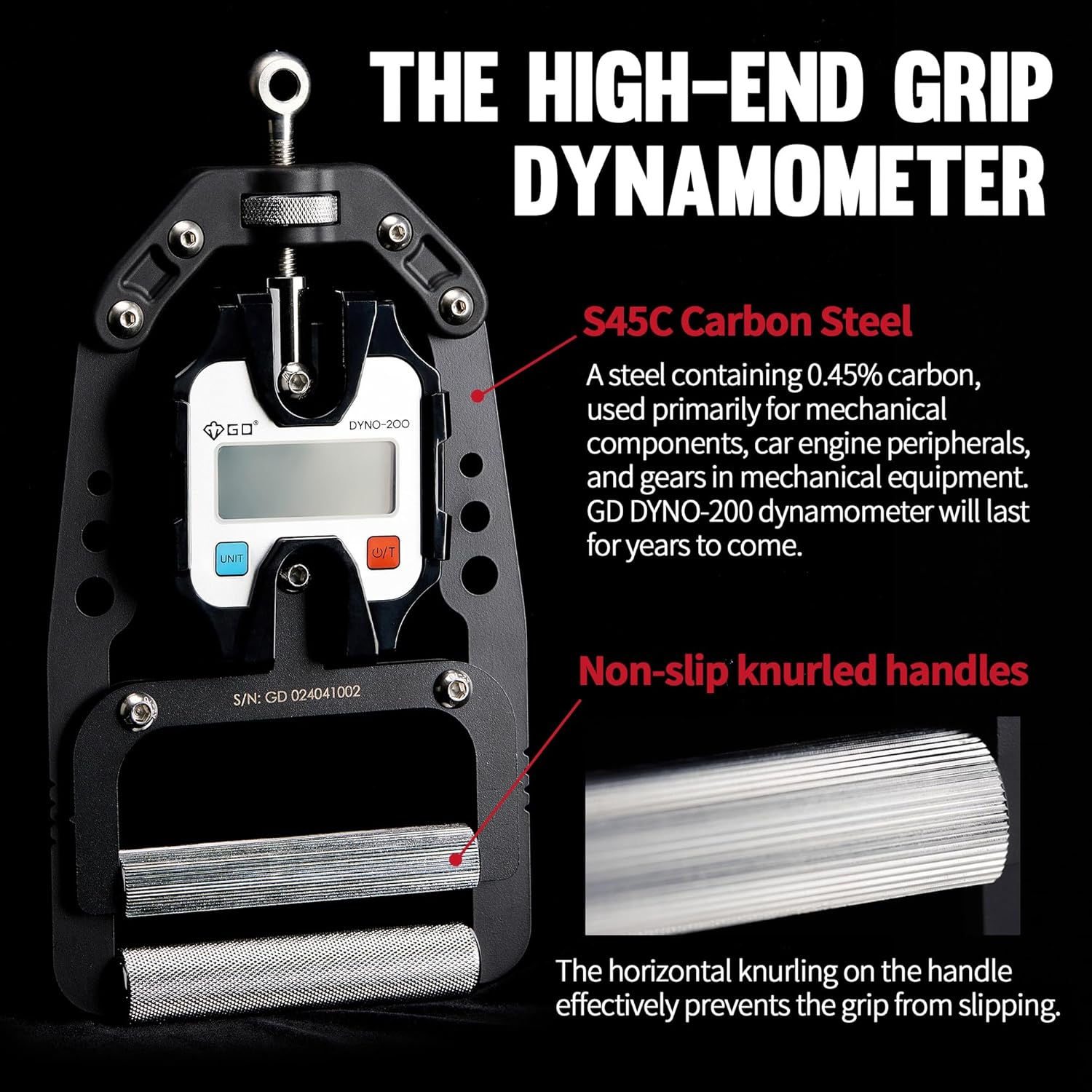 (NEW) GD DYNO-200 Digital Hand Dynamometer Grip Strength Measurement Electronic Hand Grip Strength Tester Grip Strengthener Hand Exerciser 200 Kg